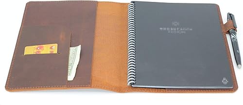 JJNUSA Funda compatible con Rocketbook Cover Smart Business de piel auténtica para cuaderno Everlast, Fusion, Wave, Moleskin A5 con lazo para