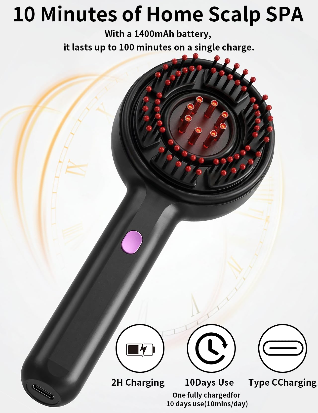 Kopfmassagegerät, 2 in 1 Kopfhaut Massagebürste Elektrisch mit Haaröl-Applikator, Rotlicht Kopfmassage Bürste Elektrisch, 3 Modi zur Massage und Kopfhautpflege (Schwarz)