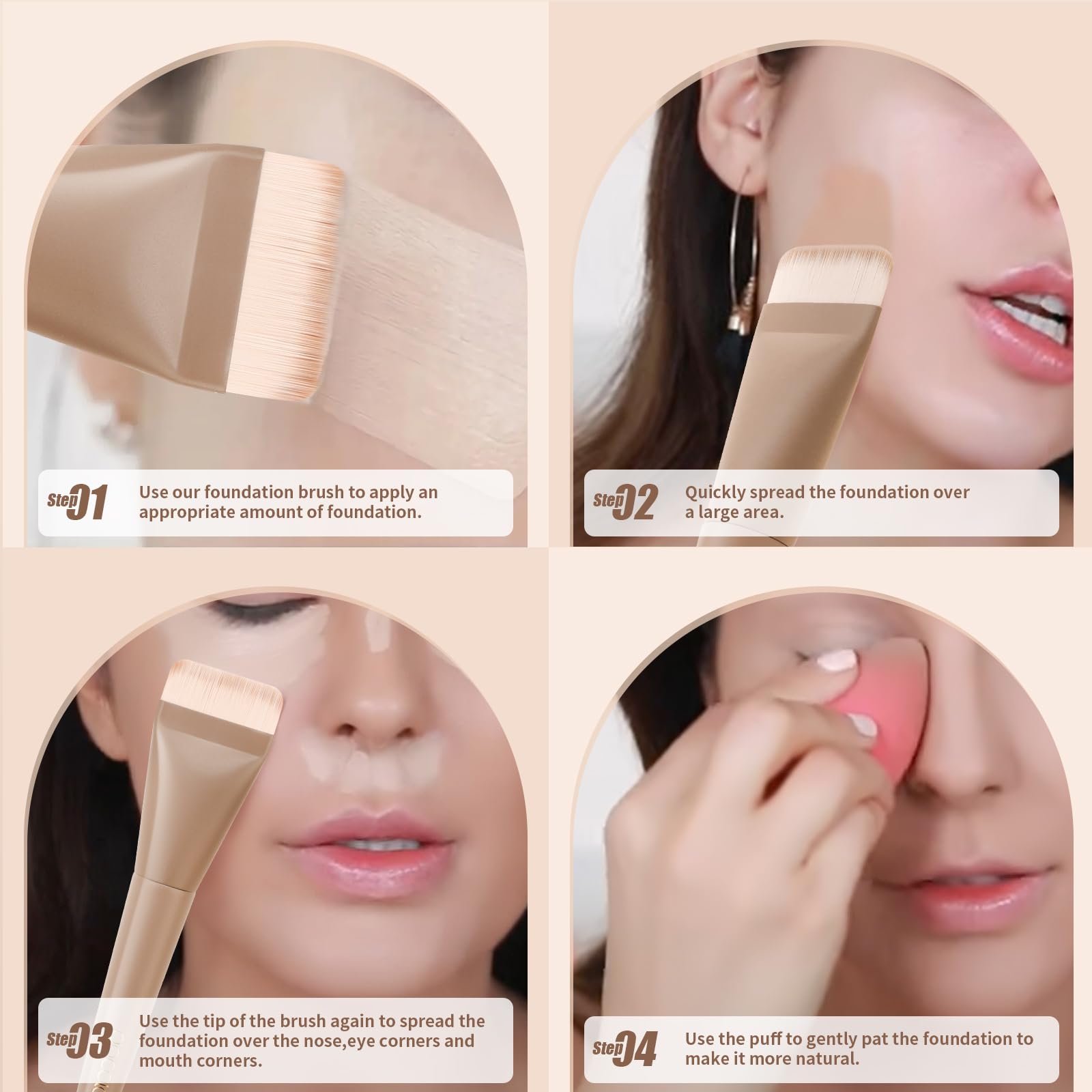 Docolor Brocha Plana para Maquillaje Líquido, Brocha Ultrafina Facial Profesional Premium para Base Líquida y Cremas, Herramienta de Korean Maquillaje Facial Delgada con Diseño Plano, Color Caqui