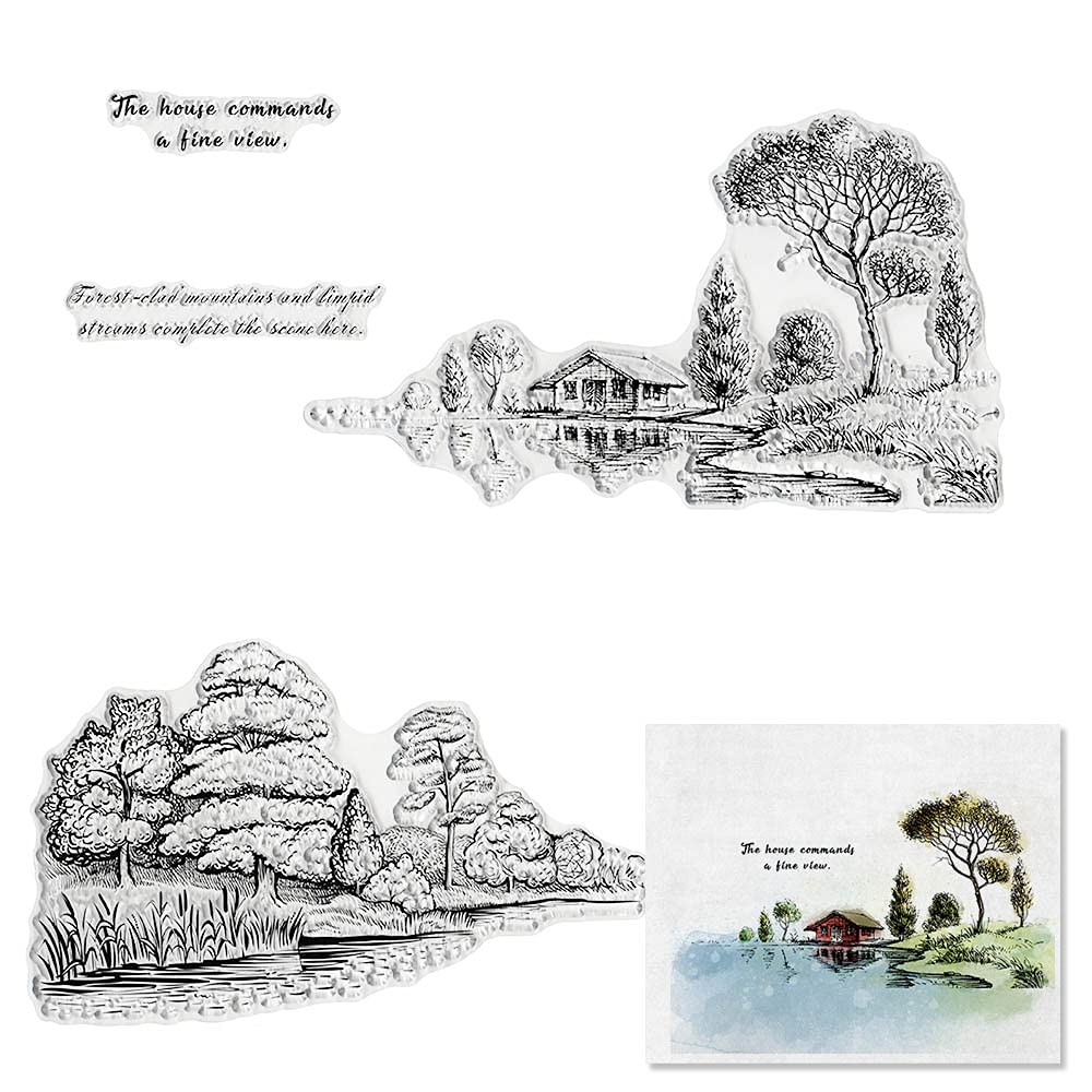 Forest Tree Clear Stamps for Card Making Scrapbooking and Sentiment Words House Transparent Stamps Silicone Stamps Photo Album Decor Decoration and DIY Scrapbooking