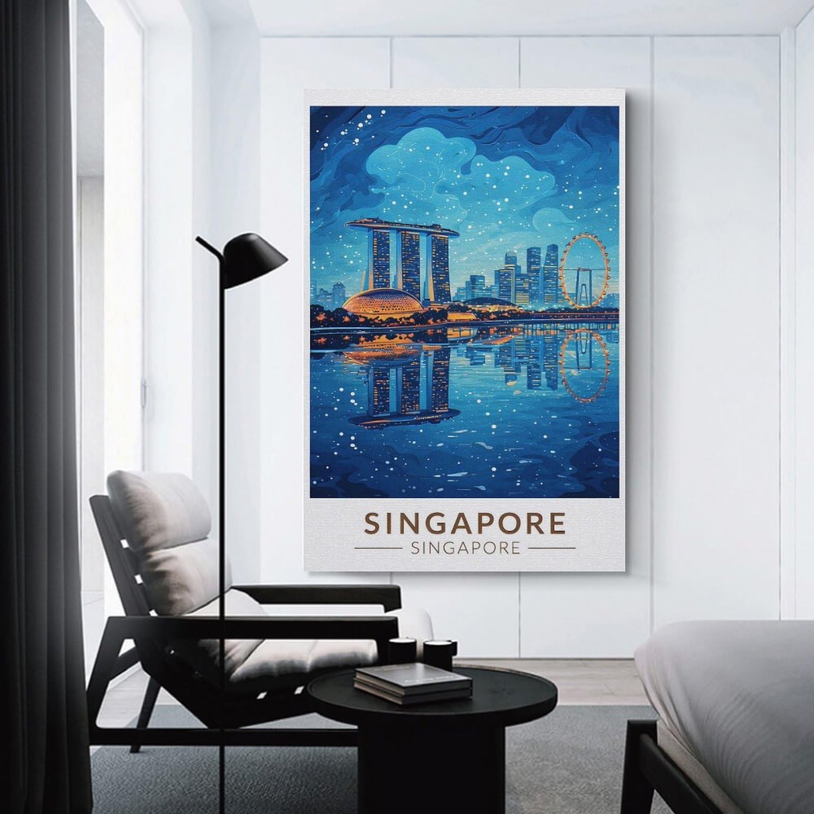 Junmoney Canvas Wall Decor Singapore Skyline Reflection, 20x30inch(50x75cm), for Bedroom, Guest Room Or Reading Nook, Decorative Wall Art for Cosy Rooms