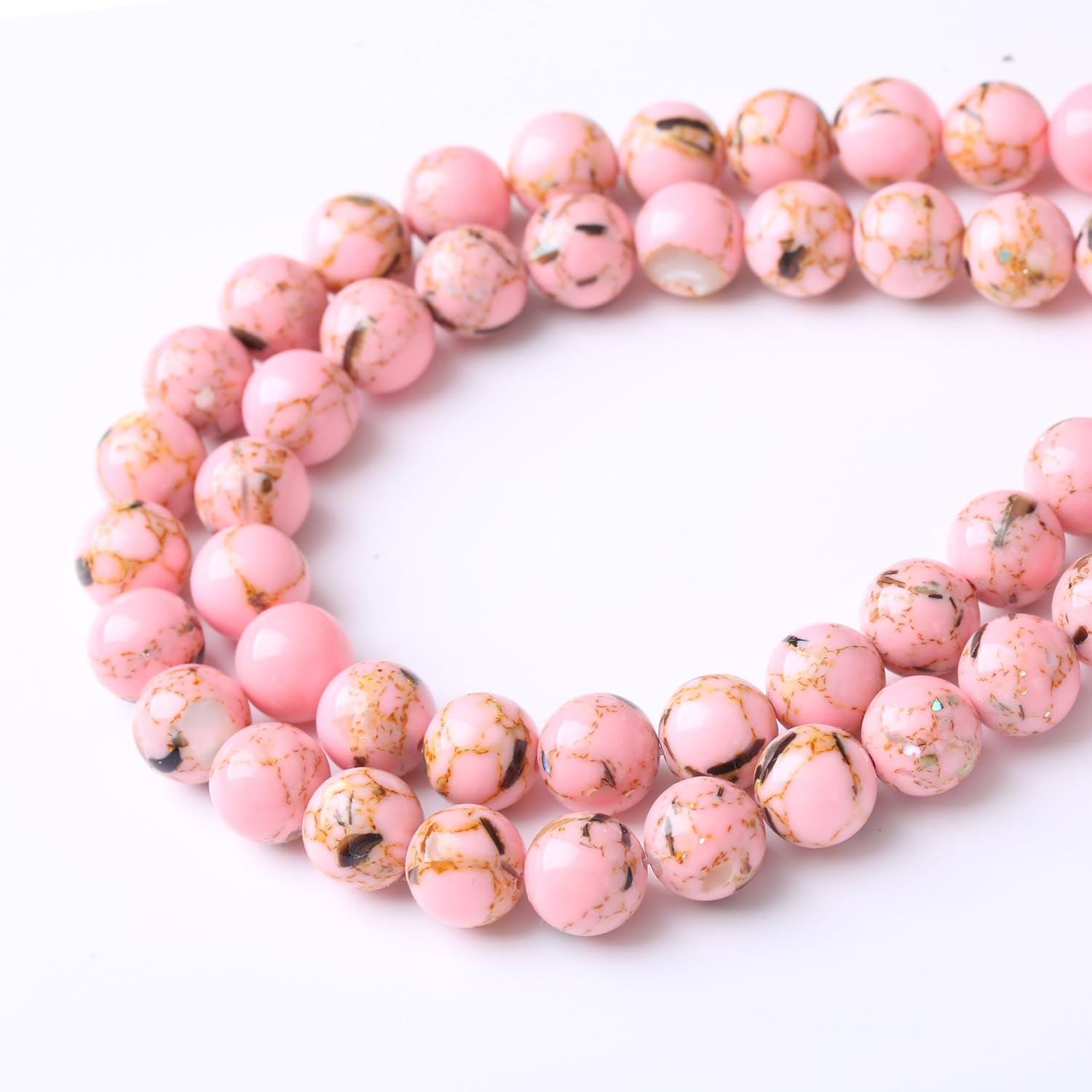 Pink Shell Turquoise Stone Beads Jewelry Making Gemstone Round Crystal Bracelet Necklace1 Strand 15.5inch 60PCS 6MM - Image 3