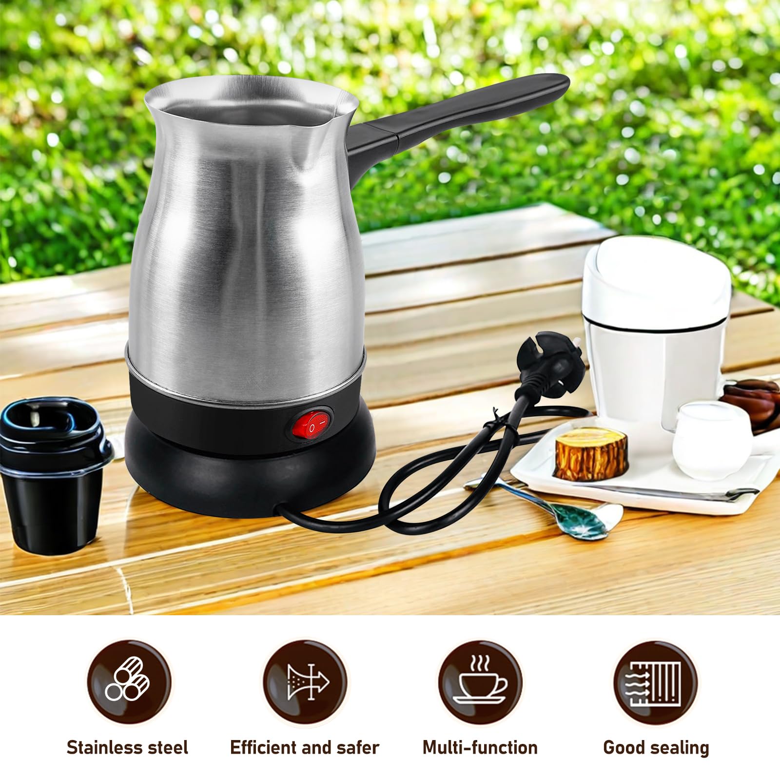 Vegena Elektrische Türkische Kaffeemaschine, Elektrische Türkische Kaffeekanne 800ml Espressokocher Türkische Kaffeemaschine Elektrische Kaffeekocher Edelstahl Mokkakanne Für Zuhause, Büro, Reisen