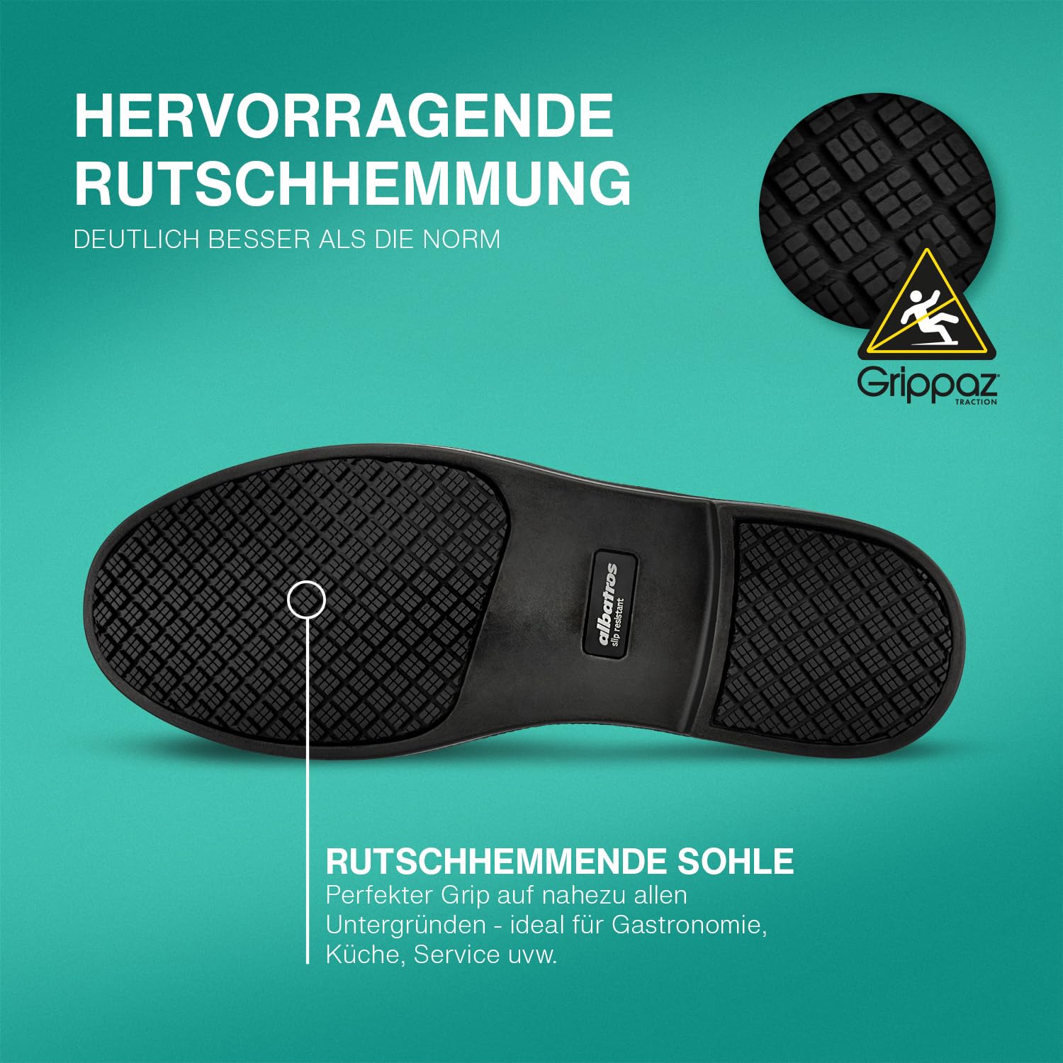 ALBATROS Eaton Rutschhemmende Berufsschuhe – rutschfeste, O1 Arbeitsschuhe für Damen und Herren, sehr leicht - Non-Slip Schuh – ideal für Alltag, Beruf und Catering Schwarz