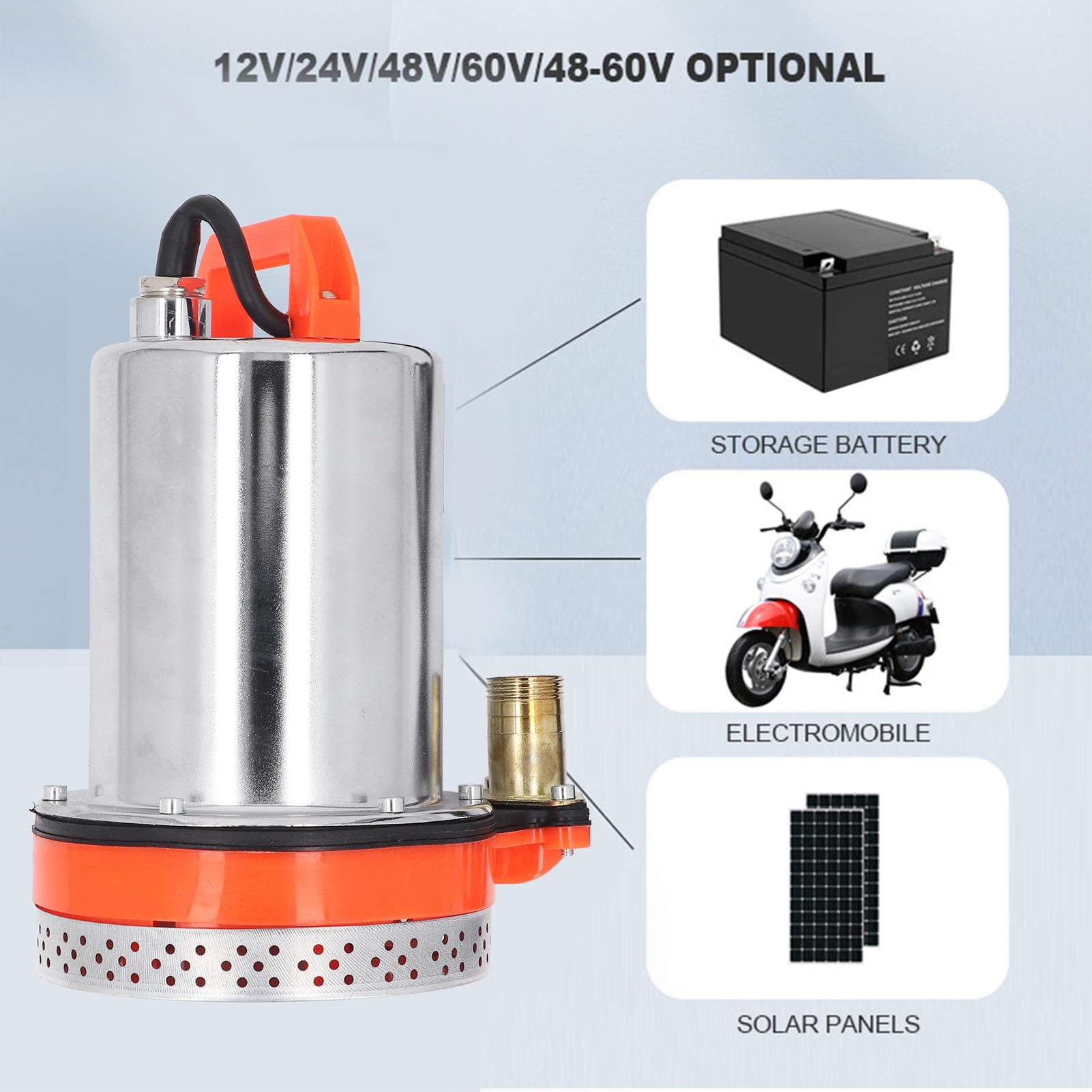 Bomba sumergible solar de 12 V, 180 W con salida de 1 pulgada y elevación de 8 m, construcción de acero inoxidable, cableado de cobre, diseño coaxial para riego