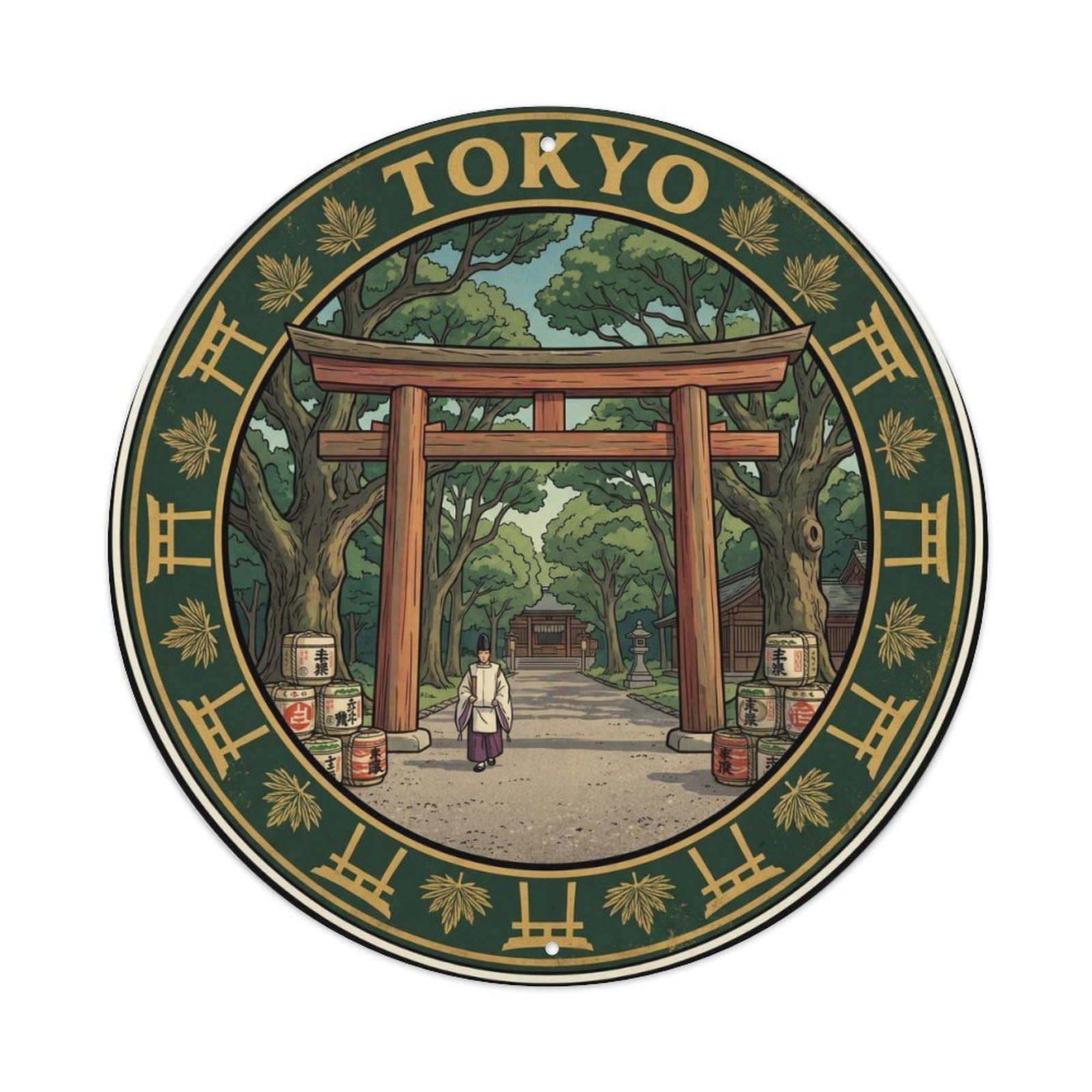 Tokyo Meiji Shrine Torii Cedar Forest Temple Travel Metal Tin Sign