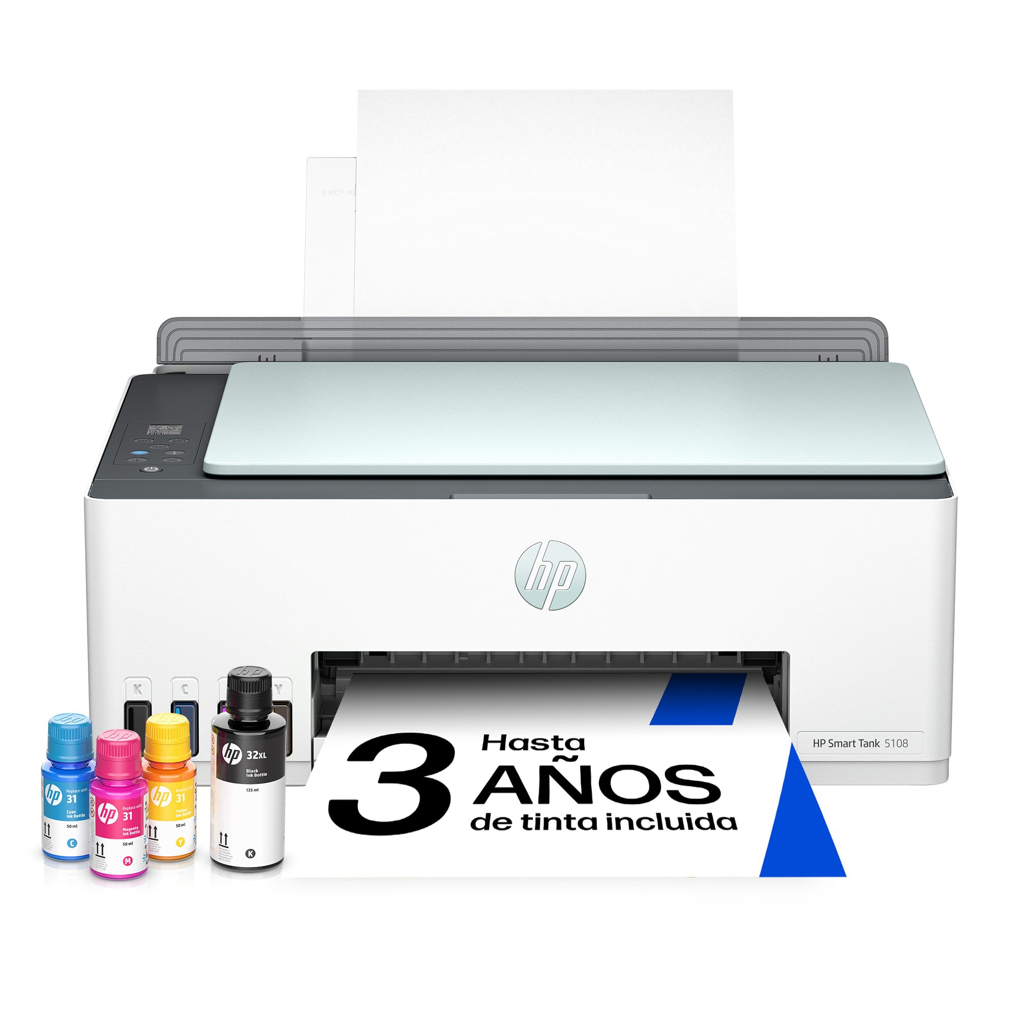 HP Impresora Multifunción Tinta Smart Tank 5108 Wi-Fi, con depósito Recargable, Incluye Tinta para Imprimir hasta 3 años