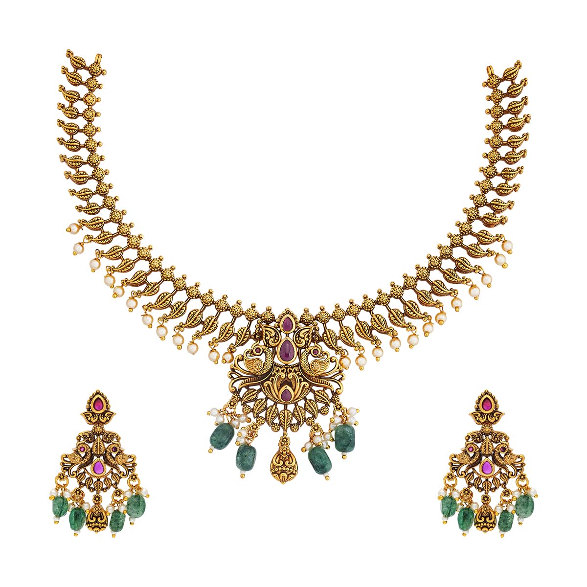 Fashion Jewellery ruby-green gold polished copper antique necklace, Best for festive & Special Occasion - 456848-image-25
