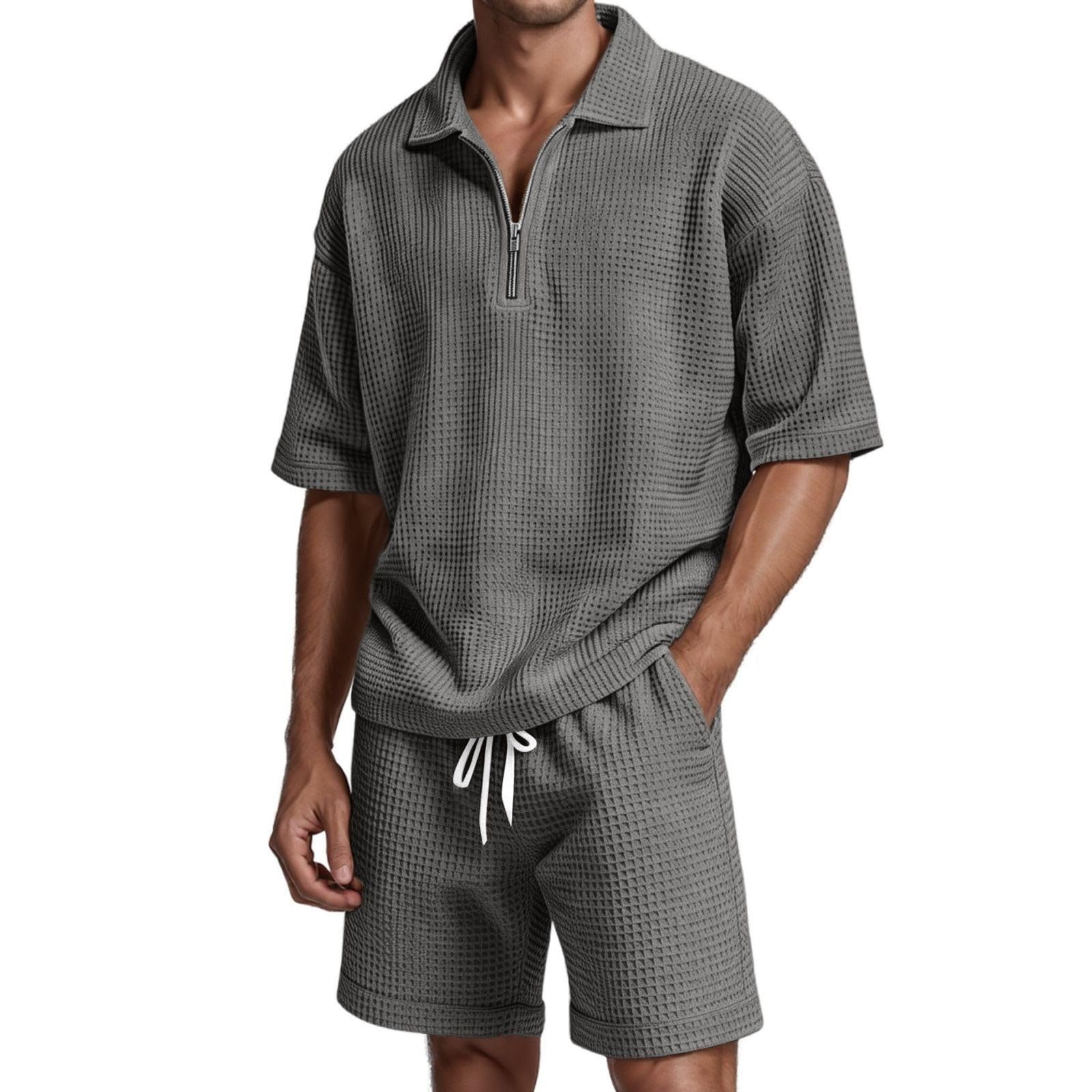 Ensemble short homme gris ample et zip : le confort absolu en taille S
