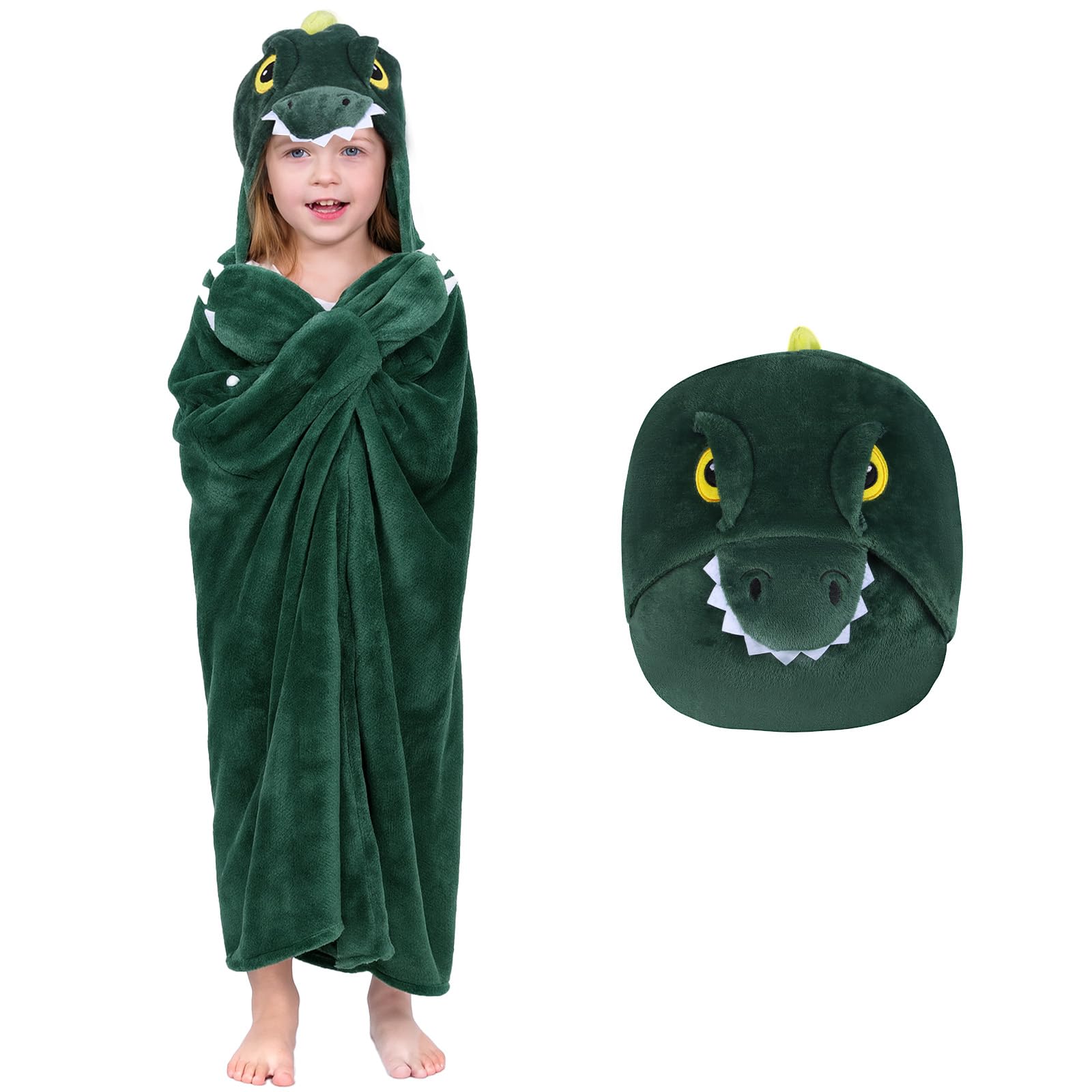 MSISILY Coperta indossabile con cappuccio con maniche – Coperta con dinosauro calda e accogliente coperta di flanella, regalo di compleanno per Natale