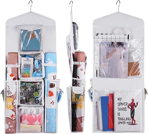 Organizador de bolsas de papel de regalo colgante, doble cara para colgar puerta y armario, cinta de almacenamiento versátil, lazos para juguetes