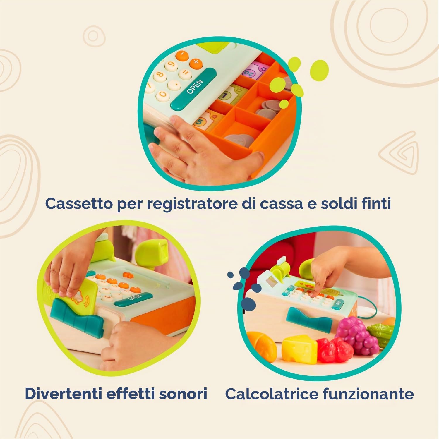 B. toys Mini Cashier, registratore di cassa giocattolo con scanner