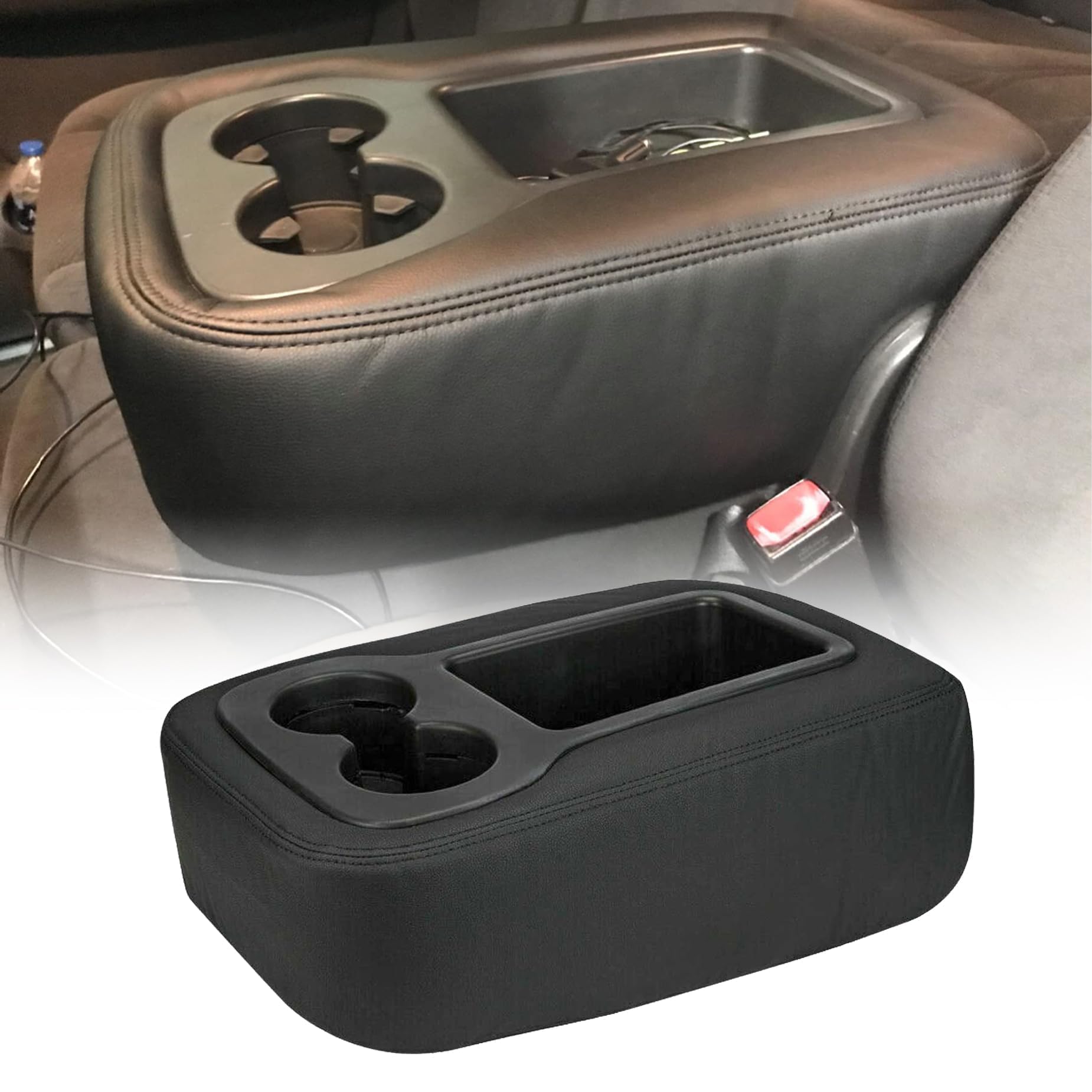 Leather Armrest Console Jump Seat Cover Compatible with Chevy Silverado GMC Yukon Sierra 2007 2008 2009 2010 2011 2012 2013 2014(Leather Part Only)