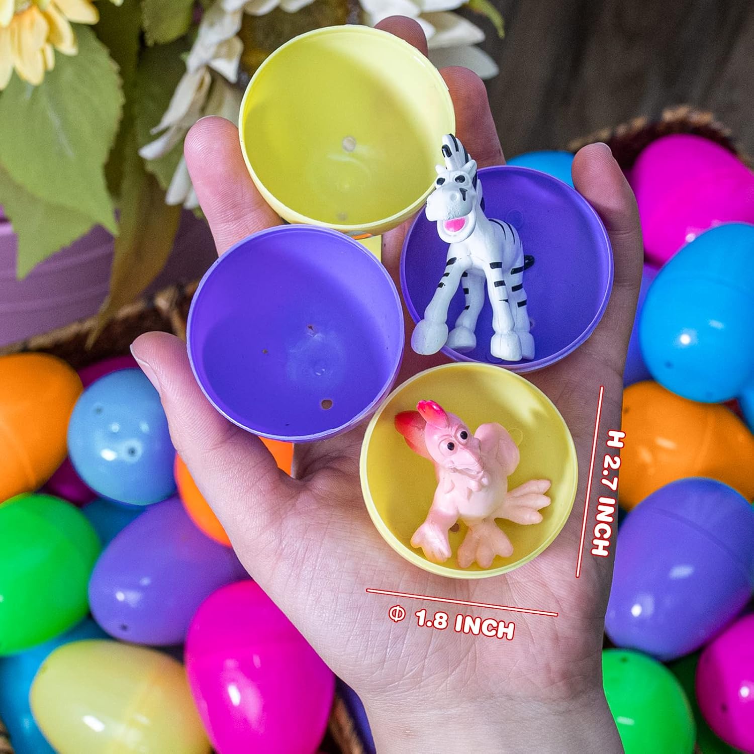 MAPIXO 24pcs Prefilled Easter Egg with Mini Animal Toy Inside, for Easter Egg Hunt, Easter Basket Filler, Filled Egg Bulk, Goody Bag Stuffers Filling Treats Party Favor Supplies for Kid
