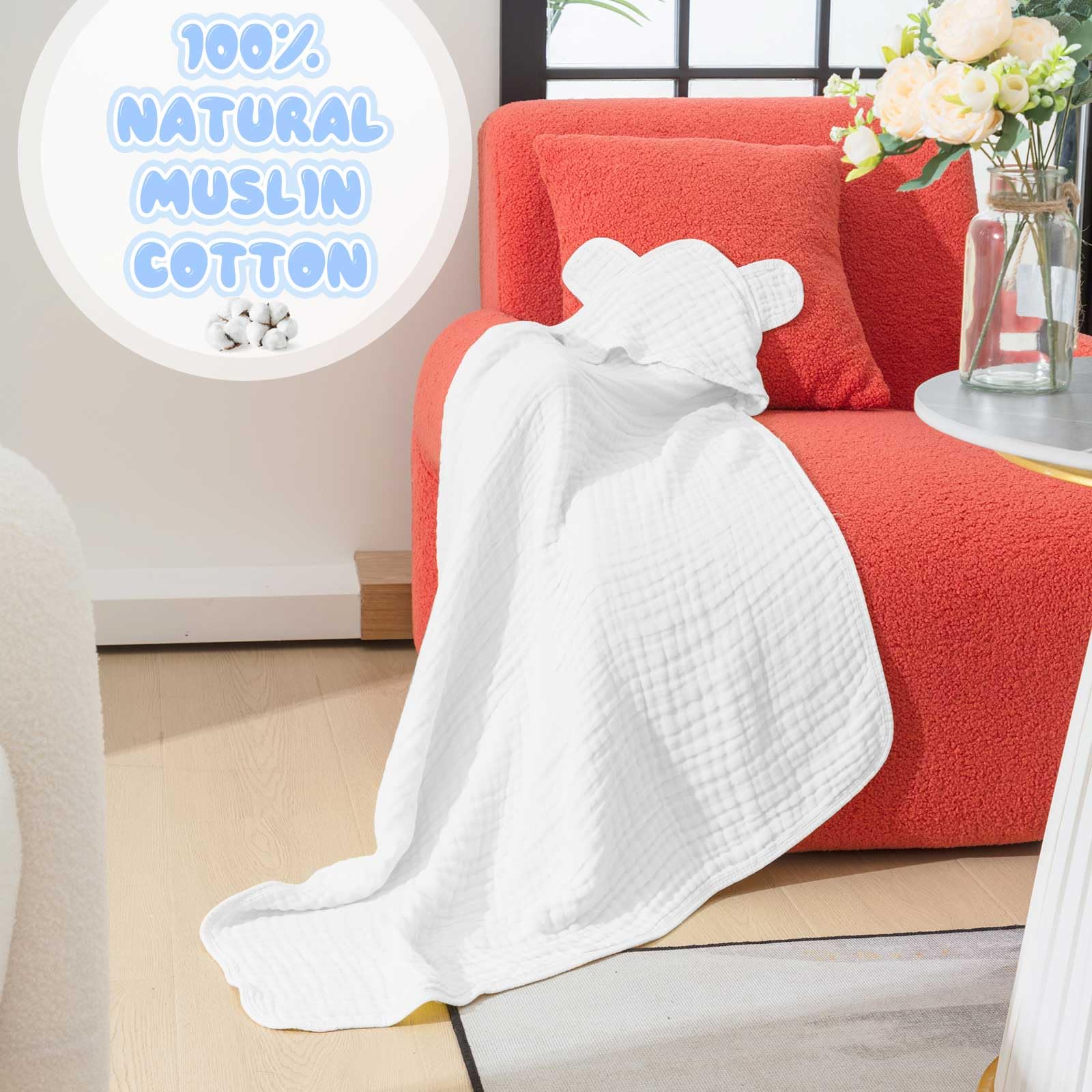 Preboun 6 toallas de muselina con capucha para bebé, de algodón, absorbentes, de 6 capas, lindas toallas de baño para recién nacidos, niñas, niños pequeños, suministros de regalo (gris, azul, blanco)