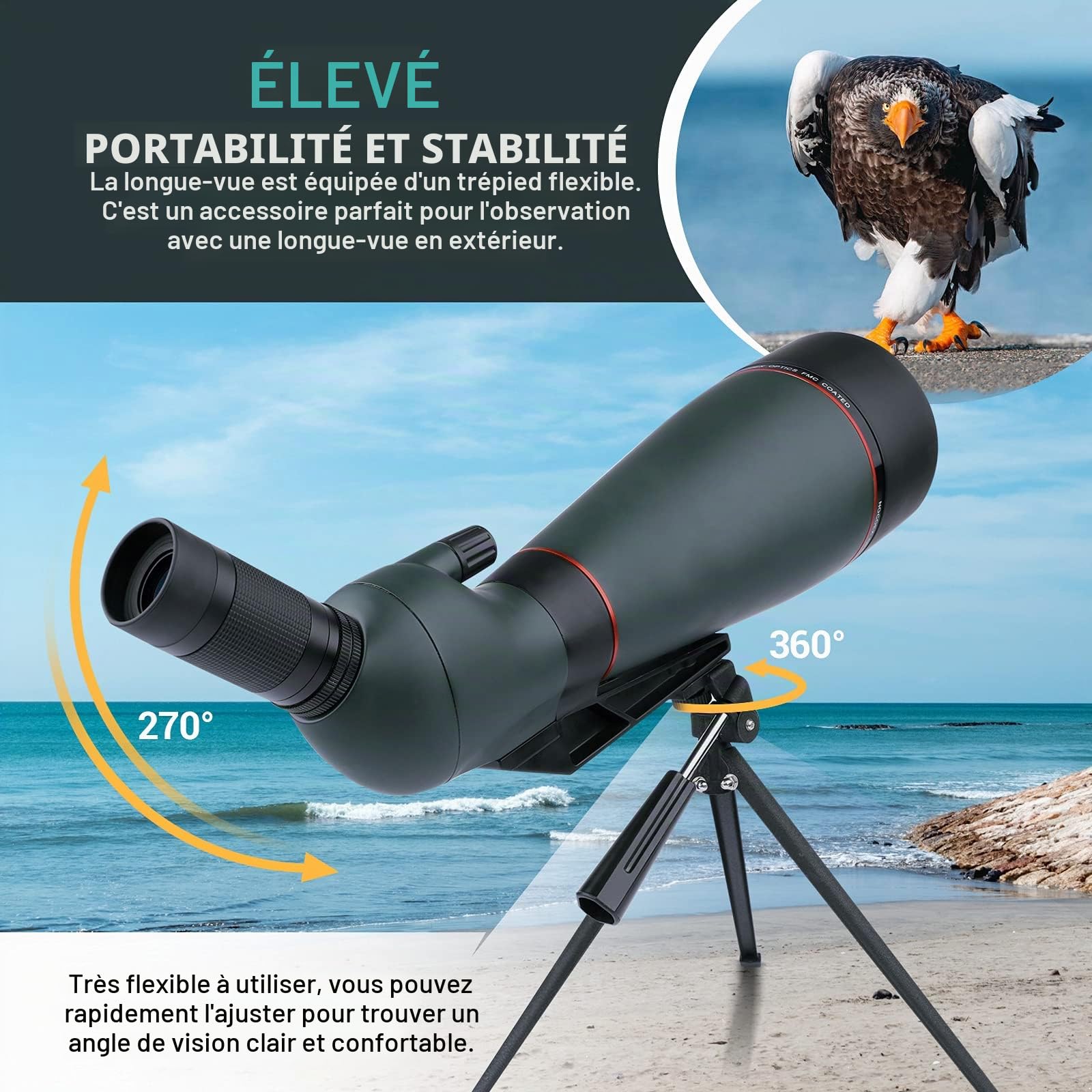NOCOEX Longue Vues 25-75x 100mm étanche HD avec trépied, étui de Transport, Objectif FMC pour l'observation des Oiseaux, la Chasse, Le Tourisme en Plein air Vert