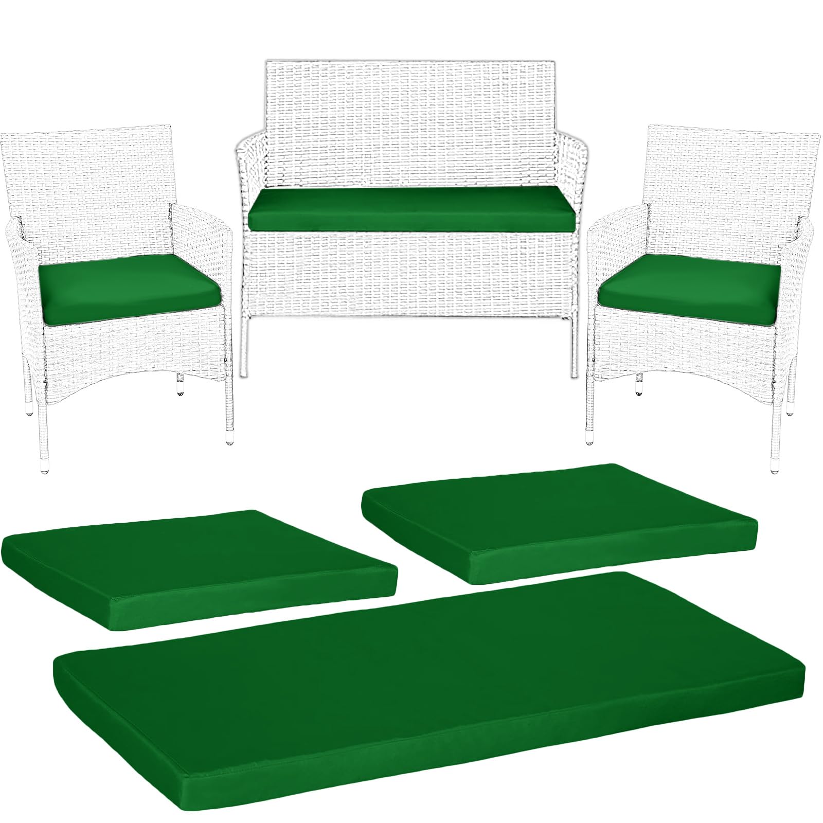 KISAA Living Outdoor Garden Rattan Cushions | 3-Piece Set for Rattan Patio Furniture | Comfy Seat Pads with Removable Cover | Water-Repellent, Durable, and Lightweight (Green)