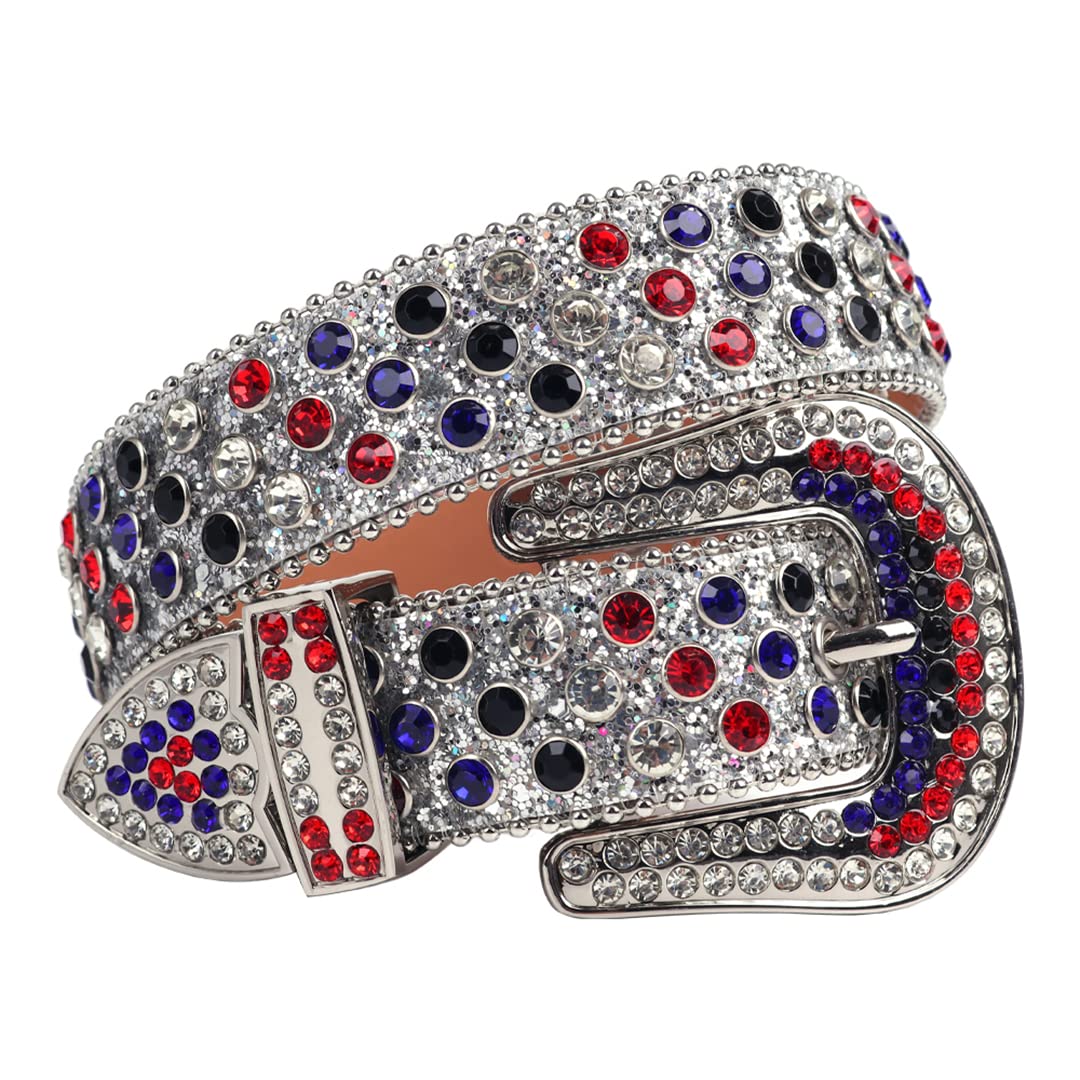 Moda Western Bling kryształ górski pasek kolorowy diament luksusowy sznurek z ćwiekami pasek damski męski do dżinsów ciemnoniebieski 112 cm