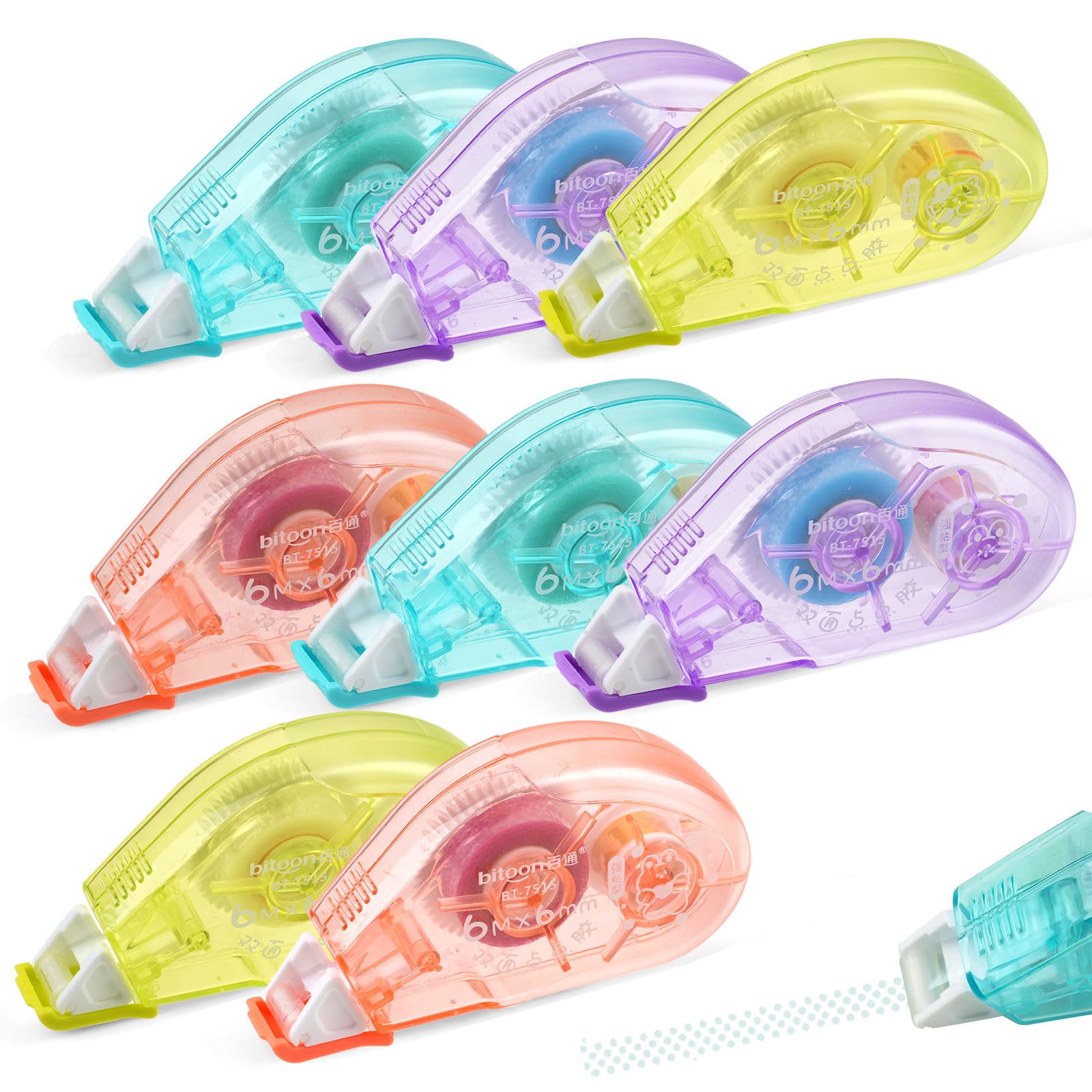 8 pcs Glue Tape, Adhesive Glue Tape Roller, Double Sided Tape Dispenser, Scrapbook Runner Tape for Crafting, Cards, Photo, Album, Journal, Scrapbooking (4 Colors)