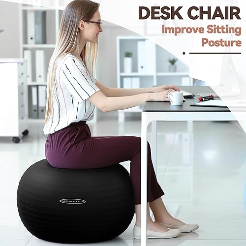 Miniatura 6 de Signature Fitness - Pelota de ejercicio antiroptura, antideslizante, pelota de yoga, gimnasia, parto, con bomba rápida, capacidad para 907 kg,