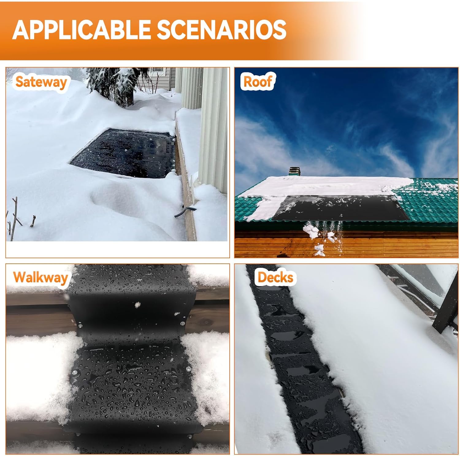 Heated Melting Mats, Snow Ice Melting Mats for Outdoor Walkways Anti-Slip TPU Heated Ice Melting Mats for Winter Backyards, Sidewalks Snow Removal,15ft x 14in, 15ft Power Cord