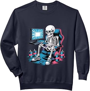 Funny Gamer Skeleton Gaming Chair Video Game Energy Drink Comfort Colors Adult Sweatshirt