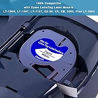 Vista 9 de Hehua 91330 10697 Recambio de cinta para etiquetadora, 10 unidades, compatible con recambios Dymo de 0.472 in x 13.1 ft 1/2 x 13 papel negro sobre