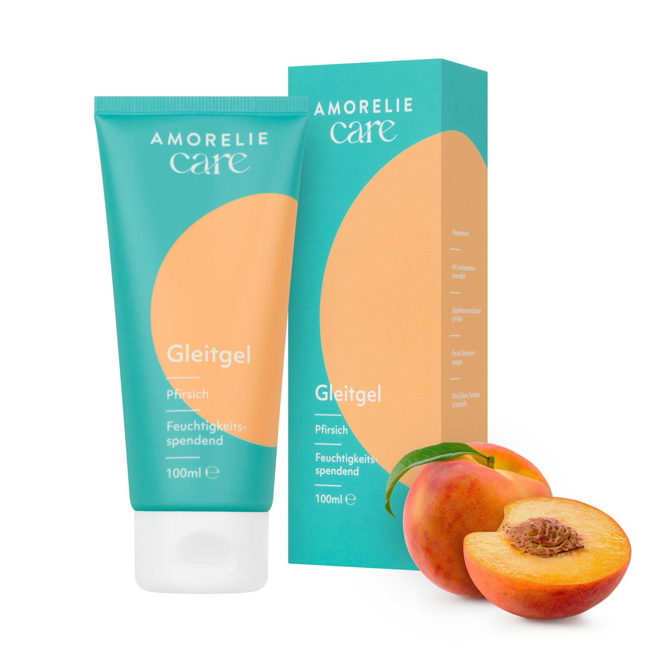 AMORELIE Care – Gleitgel Pfirsich mit Geschmack Essbar Wasserbasiert Vegan (100ml)