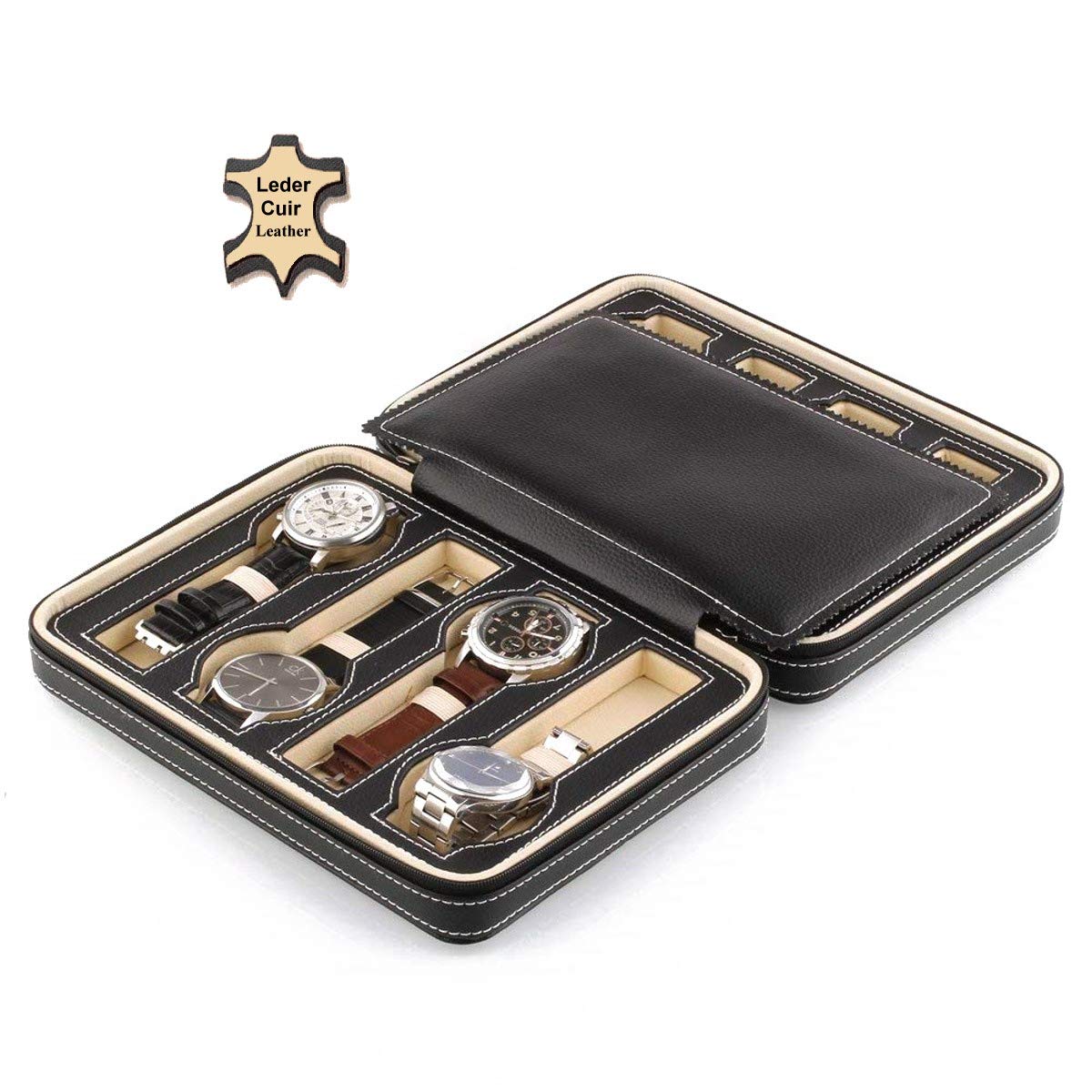 Estuche XXL Highlight OFFICIAL GENEVA BLACK para 8 relojes - cuero genuino