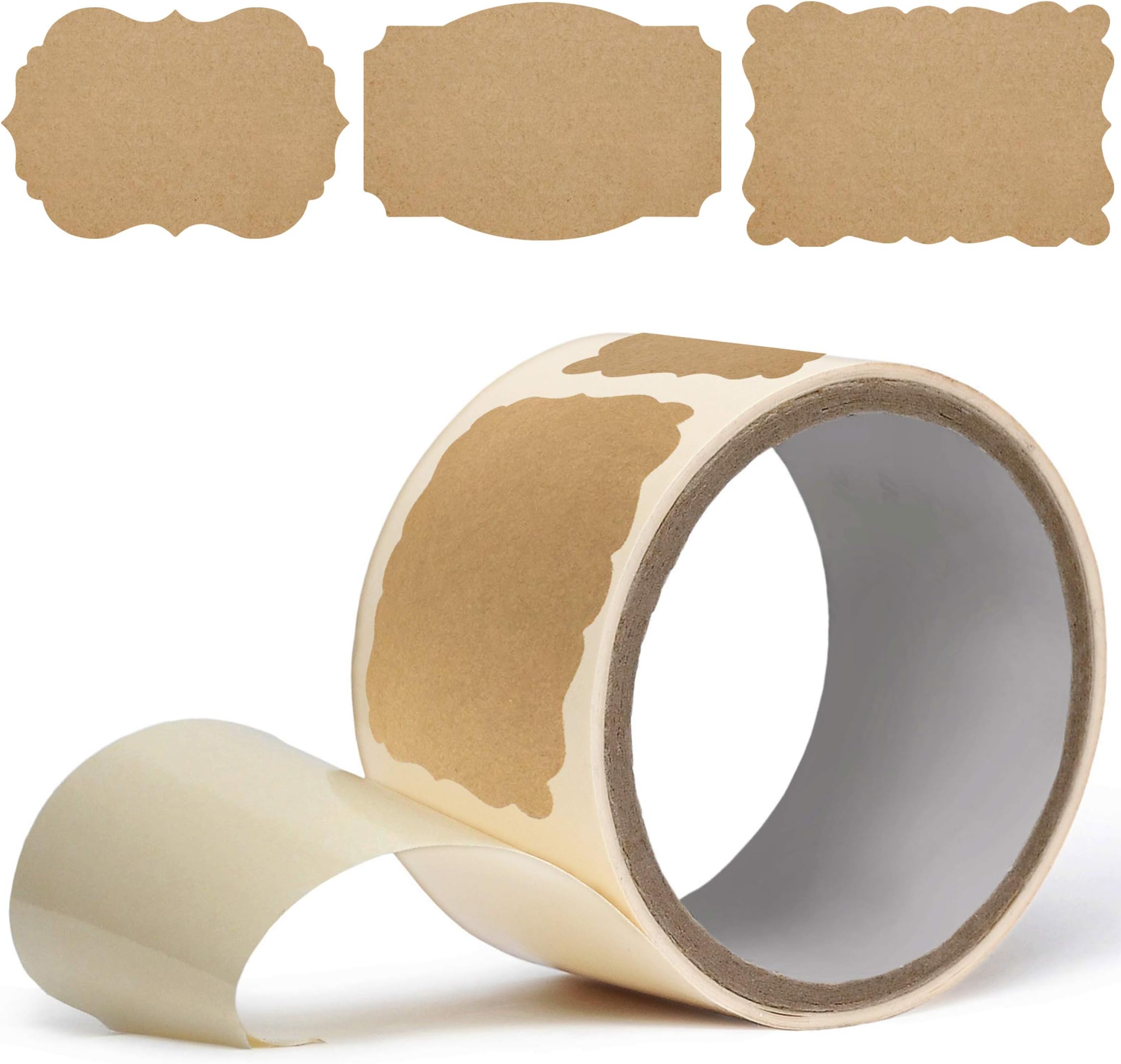 Scalloped Kraft Paper Labels - Brown Stickers 2x3 (Roll of 100) Gift Tags