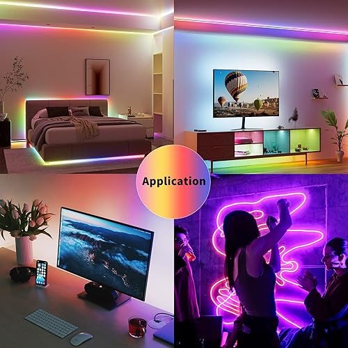 Miniatura 7 de PAUTIX RGB Smart IC COB LED tira de luz IP65 impermeable direccionable 24ft7.5m, 24V DC adaptador de fuente de alimentación 24V 5A 120W, Bluetooth