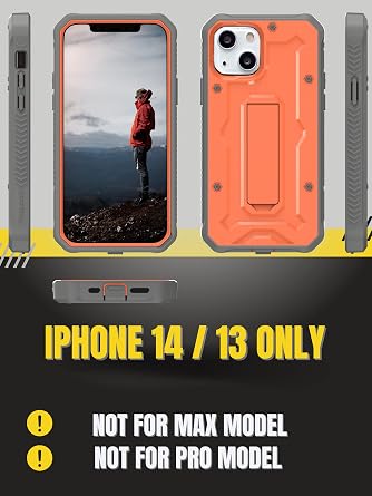 CaseBorne ArmadilloTek V Compatible with iPhone 14 / iPhone 13 Case - [Up to 21 Feet Drop Proof] - Military Grade Full Body Heavy Duty with Built-in Screen Protector and Kickstand - Orange