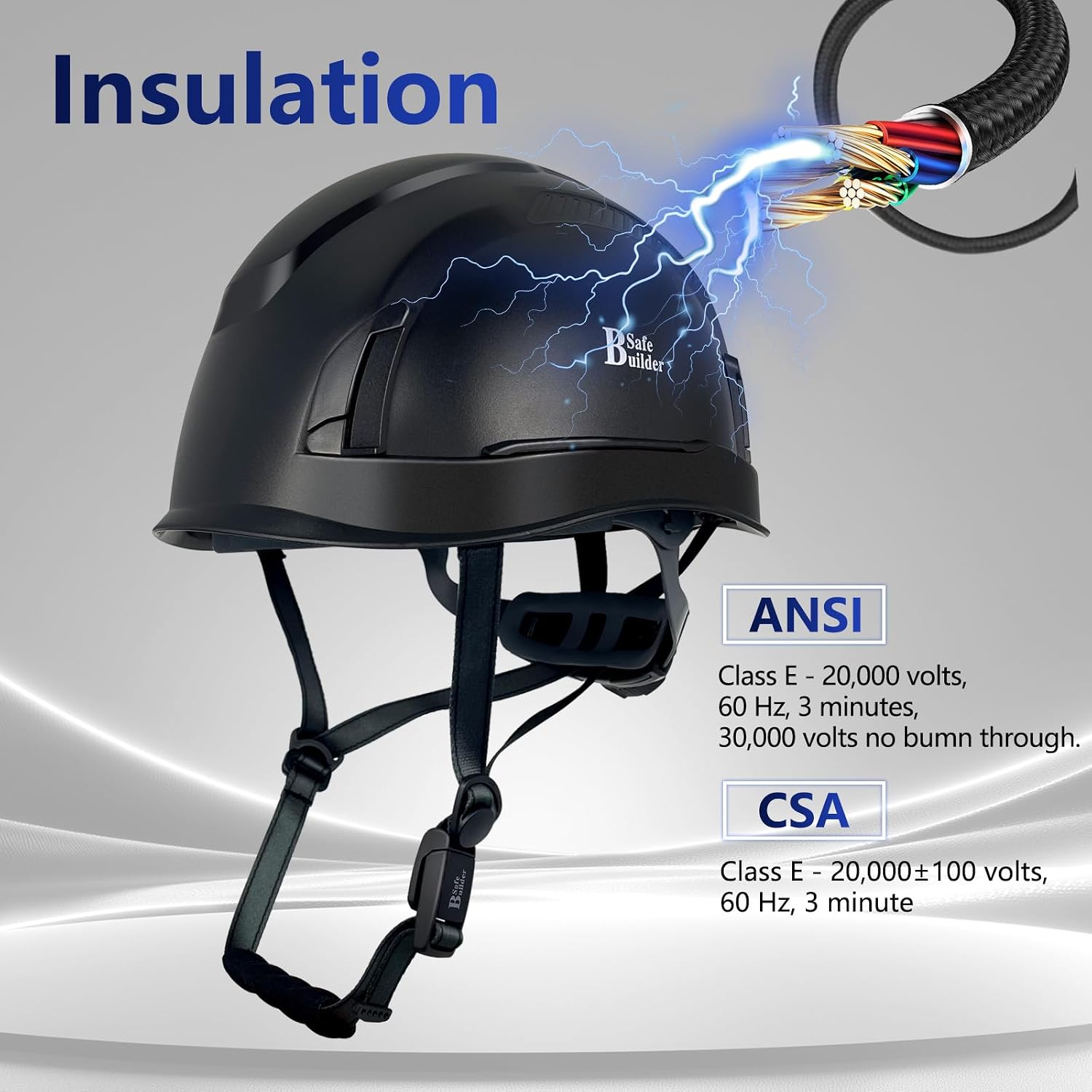 SAFEBUILDER G2E Safety Helmet demonstrating electrical insulation with a lightning bolt graphic