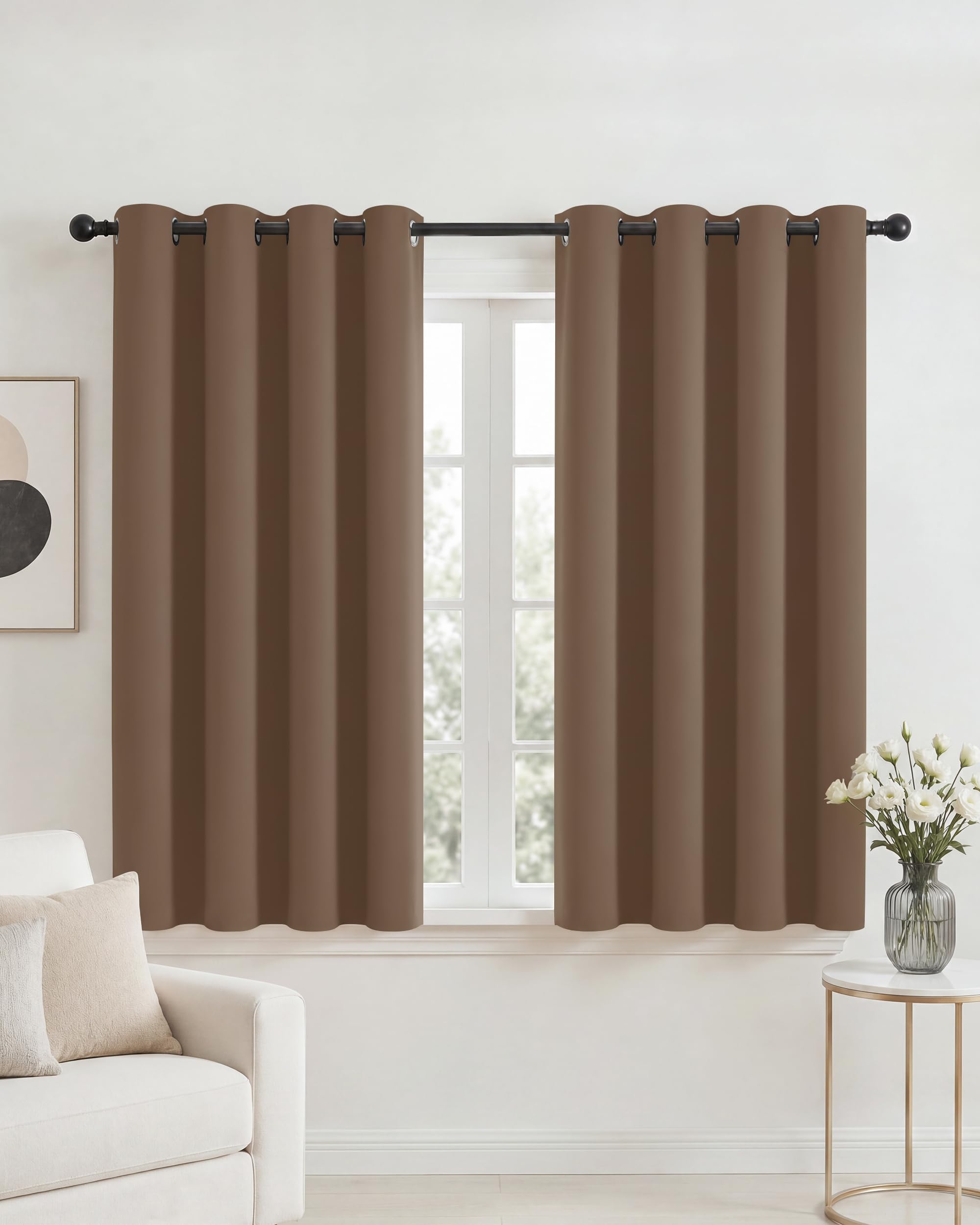 PONY DANCE Short Eyelet Blackout Curtains Mocha, Thermal Insulated Room Darkening Drapes for Dining Room & Kitchen, Classic Energy Saving Privacy, 2 Panels W52 xL45 โ image 1