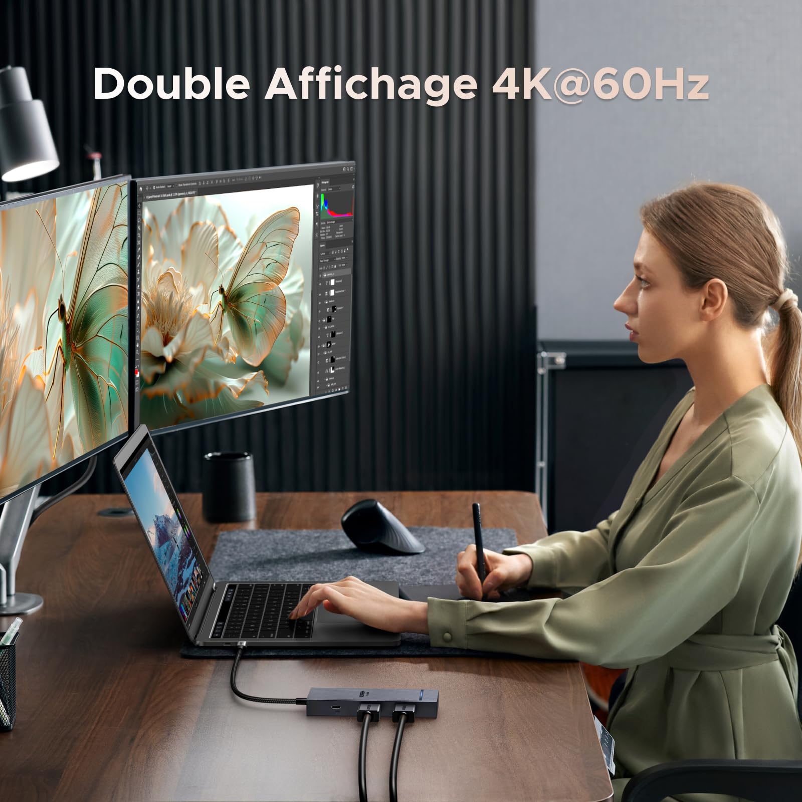 UGREEN Revodok Pro 207 Docking Station Hub USB C Dual HDMI 4K 60Hz PD 100W 7 en 1 Station Accueil Adaptateur Multiports USB 2A2C 10Gbps Extension 2 Écrans pour Windows MacOS