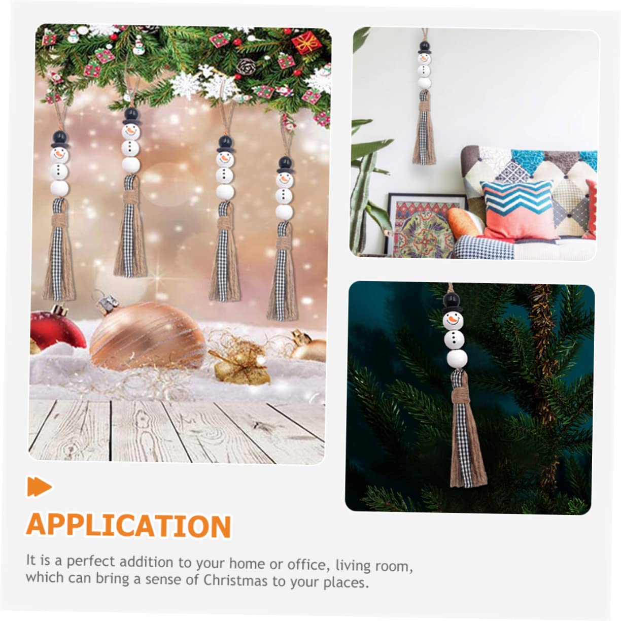 Zerodeko 3 Series Cuentas De Borla Colgantes Navideños Christmas Tree Decoración De Muñeco De Nieve Árbol Guirnalda De Cuentas De Madera De Muñeco De Nieve Decoración del Hogar 4 Piezas X 3