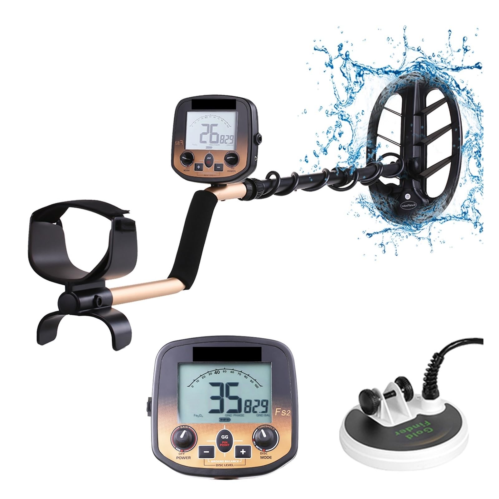 JKJZSALJ Metal Detector, Fs2 Metal Detector High Sensitivity Treasure Finder Precise Locator Waterproof Search 11'' Coil and 5'' Coil Gold Metal Detector, High Accuracy