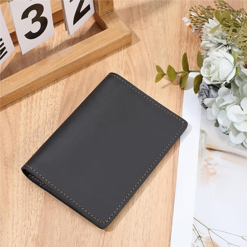 Leather Passport Holder Cowhide Passport Wallet Cover Case Slim Portable Carrier Card Slots Rectangle Travel Documents Essentials Organizer Protector for Men Women Black 5.6 x 4.1 inch image 3