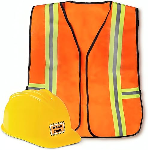 Funny Party Hats - Disfraz de trabajador de construcción para niños, incluye sombrero y chaleco de construcción