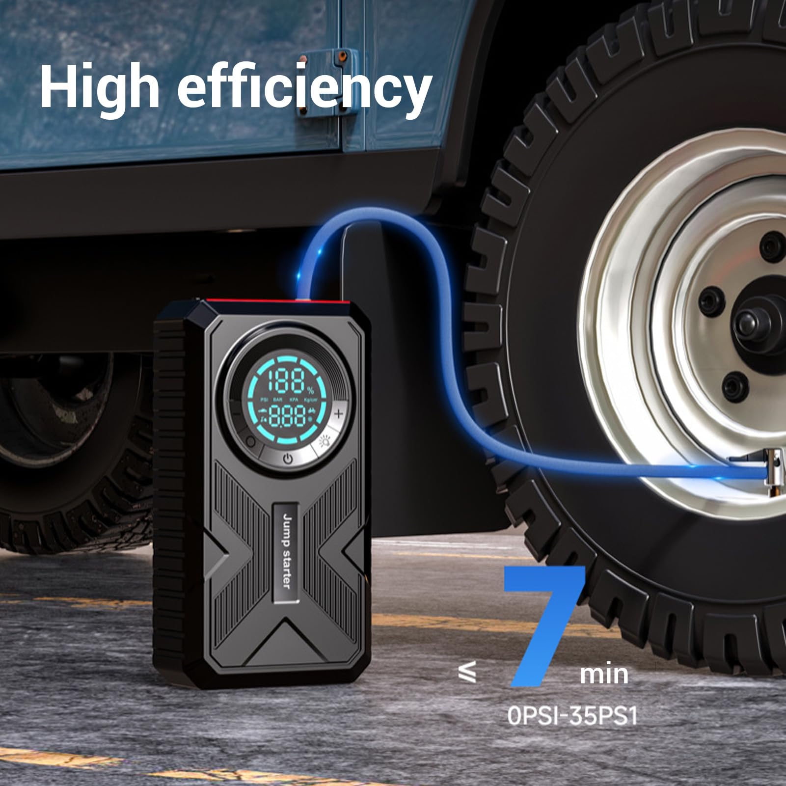 Jectse Arrancador de Coche, 2000 A con Batería de 18000 MAh, Compresor de Aire de 150 PSI, Batería Externa, Linterna LED, para Arranque de Emergencia de Vehículos de 12 V, Camiones,