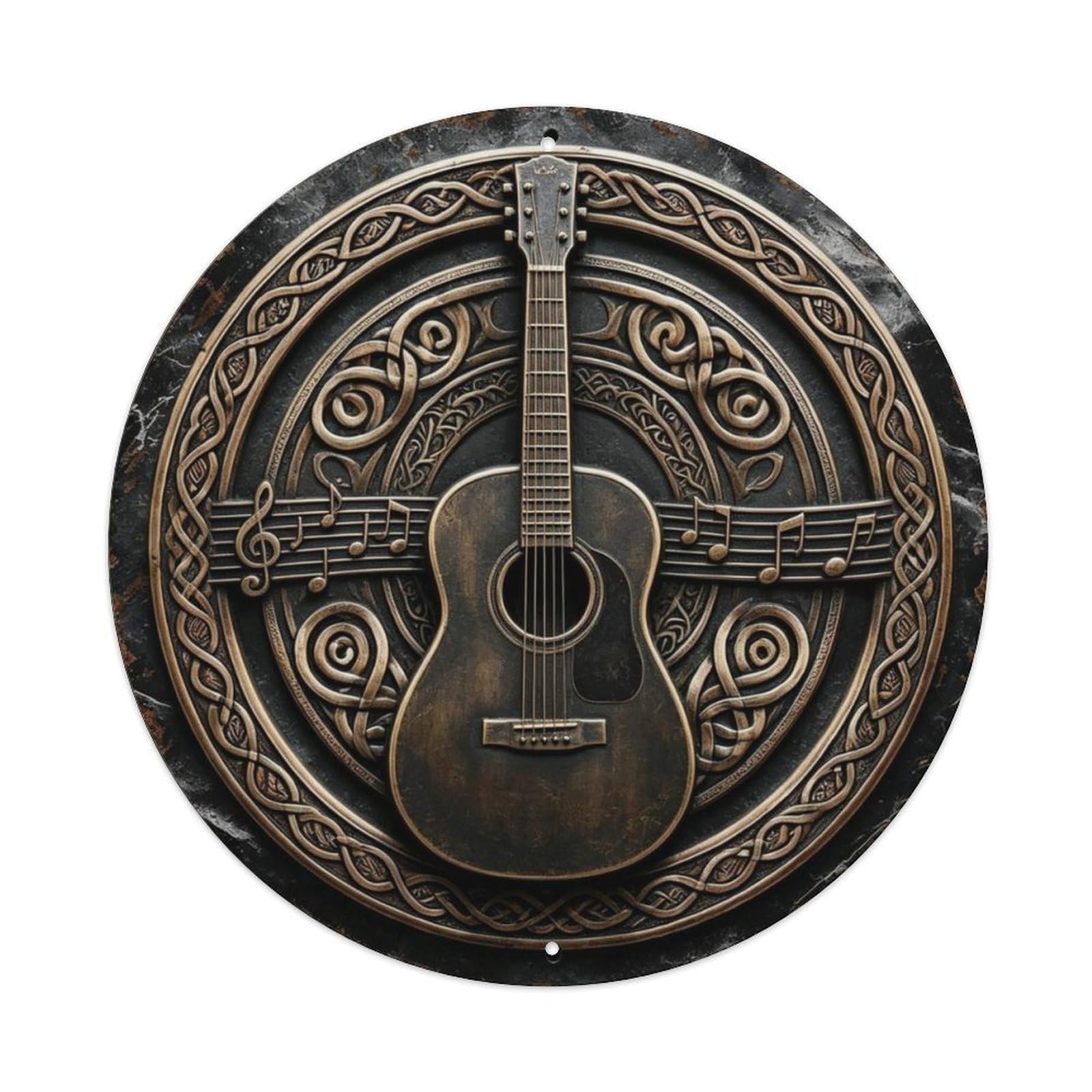 Acoustic Guitar with Music Notes Metal Tin Sign Plaque