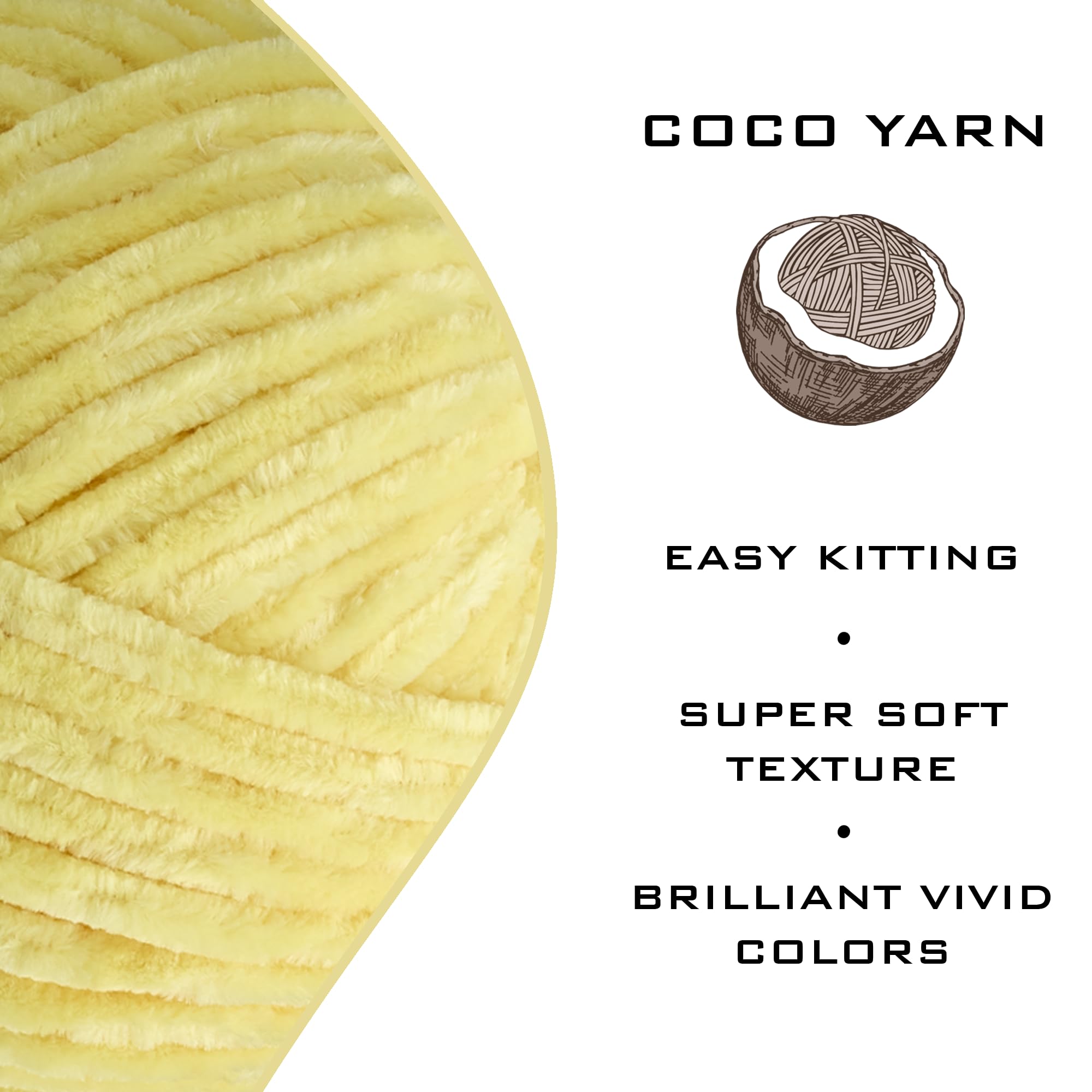 Velvet Yarn for Crocheting – CocoYarn - Chenille Chunky Yarn for Hand Knitting, Fluffy Soft Plush Amigurum Bulky Baby Blanket Yarn for Crochet 100g -131yds (3, Yellow-13)