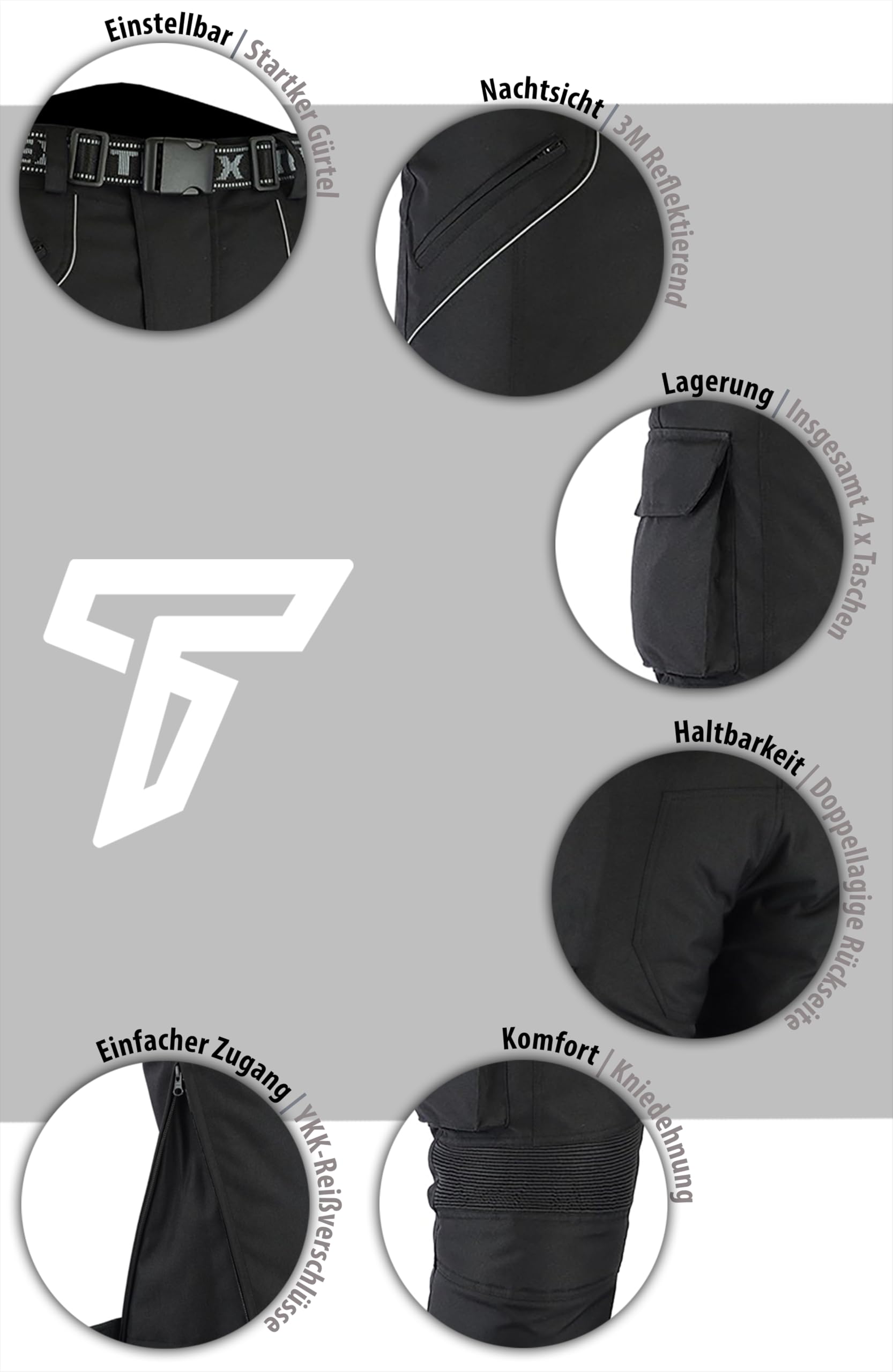 Texpeed Motorradhose mit protektoren herren - Textil Wasserdicht Motorroller Motorrad Bikerin Mit CE Schutz rüstung (EN 1621-1) - Schwarz - (11XL Taille/Kurz Bein)