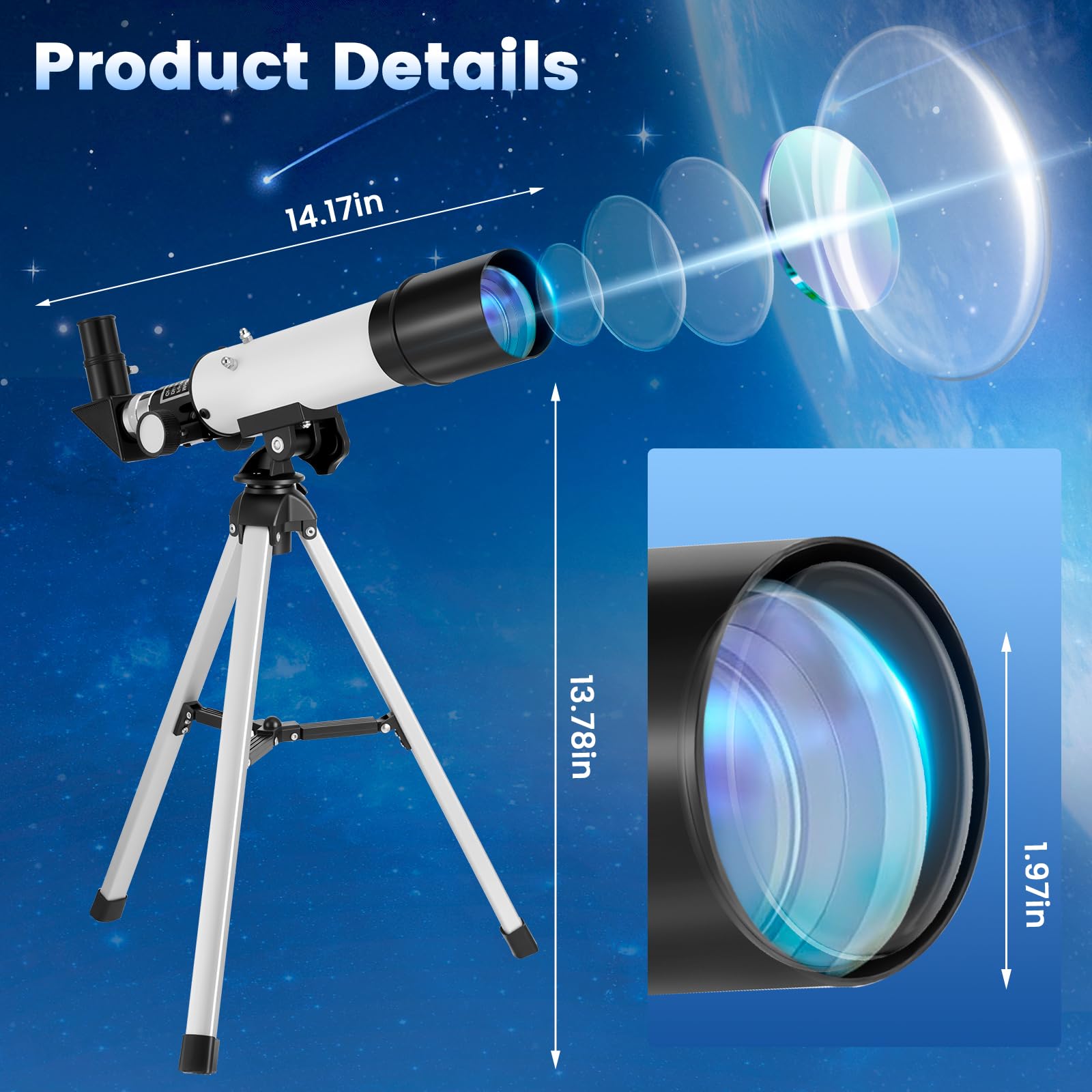 Telescopio per Bambini, Telescopio Astronomico con Lente da 50mm e Lunghezza Focale 360mm per Principianti, Telescopio per Bambini con Mirino e Treppiede, Ideale per Bambini/Adulti/Principianti