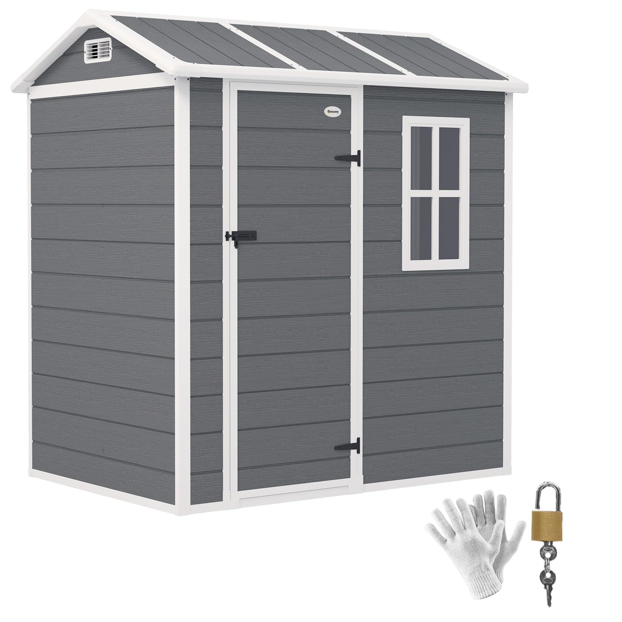 Outsunny Geräteschuppen Gartengerätehaus 2,1m² – 186x130 cm, Holzähnliches Polypropylen, Satteldach