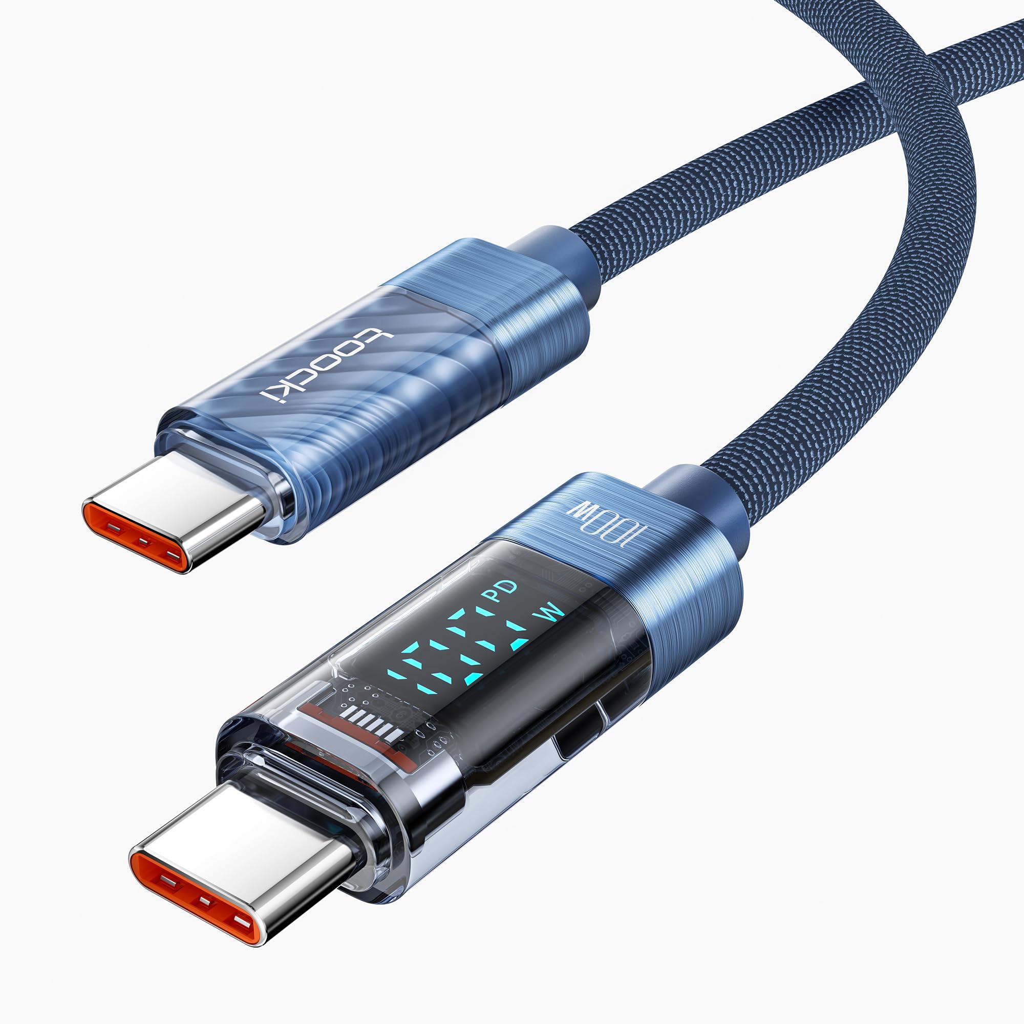 toocki 100W USB C Cable, 3.3FT Type C PD 5A Fast Charging USB C Cable with LED Display Nylon Braided Charger Cord for iPhone16 15 Pro Max Plus,