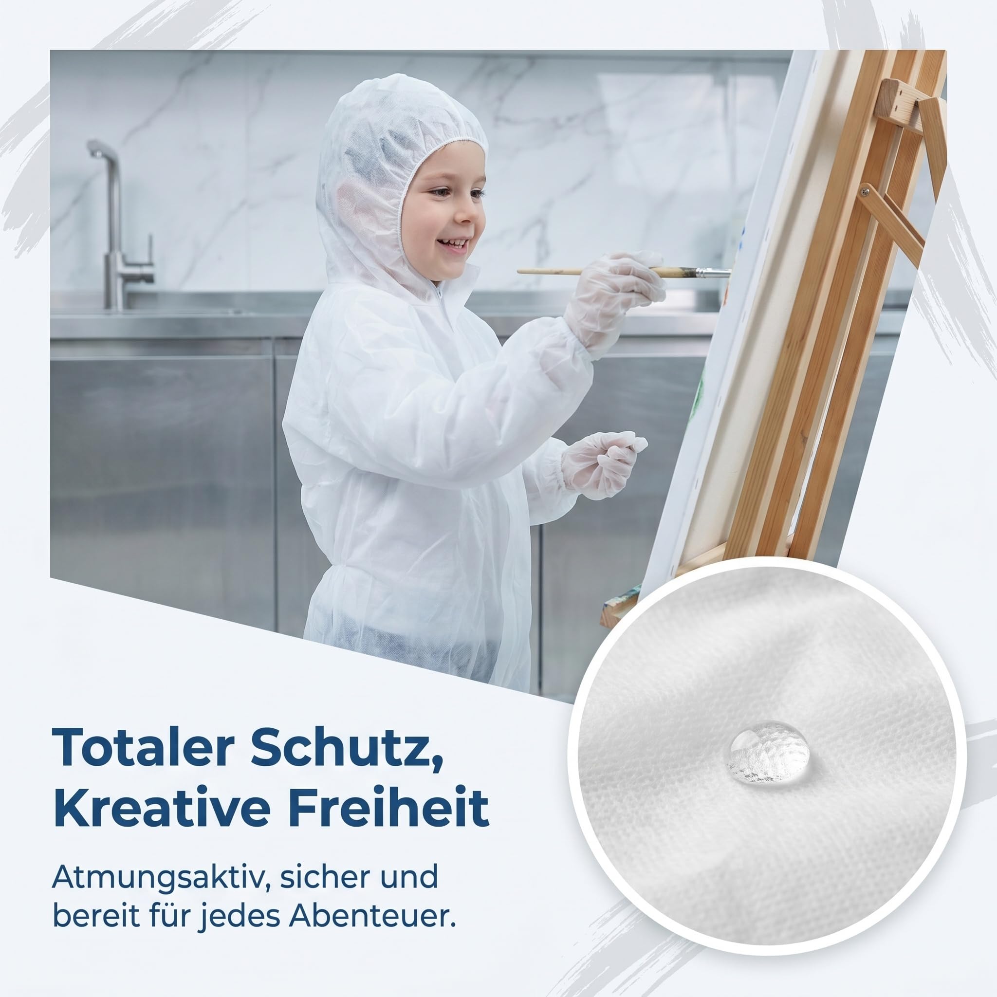 VALICLUD Mono desechable para niños con muñecas elásticas, Tobillos y Capucha, Traje de ventilación Antipolvo no poroso, Blanco, con Guante y Funda para Zapatos