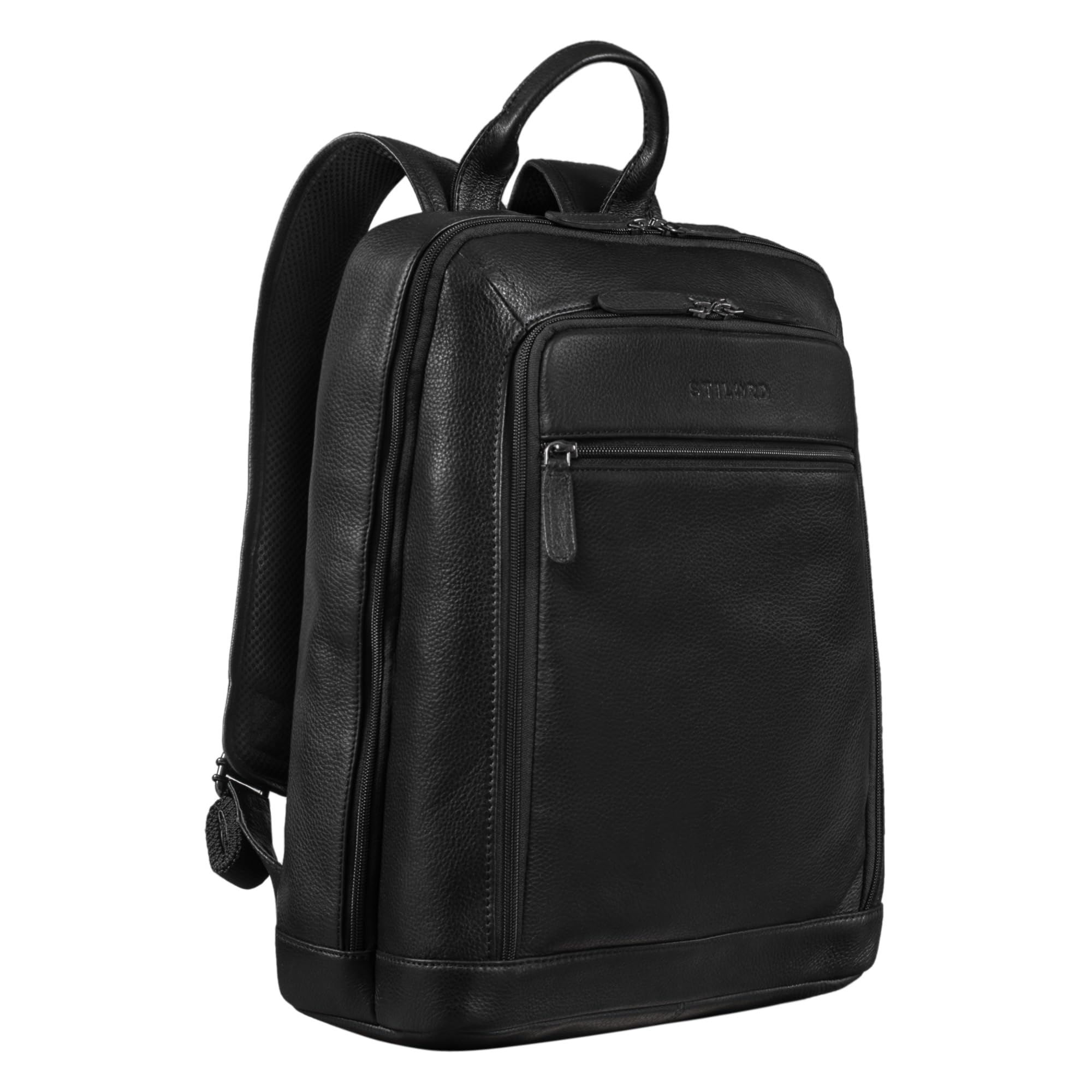 STILORD "Watson" Laptop Plecak skórzany 15,6 cala Plecak firmowy skórzany męski XL do szerokości teczki DIN A4 Plecak dzienny zabytkowy skórzany prawdziwy Kolor:czarny obsydian