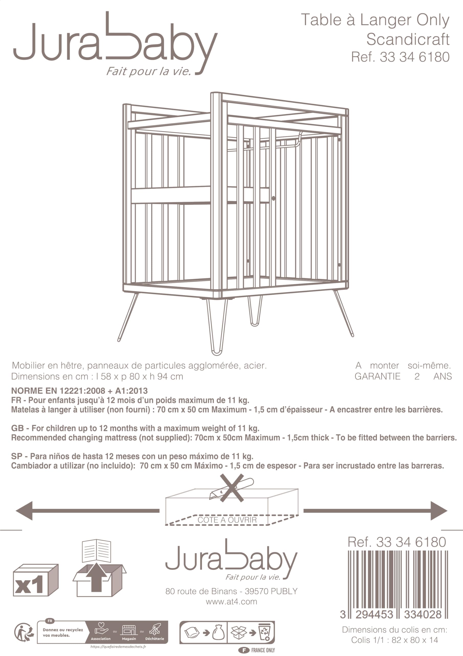 Przewijak z 2 drewnianymi półkami TYLKO Stal| 76 x 56 x 94 cm | Z tacą, półką i szafą | Kompaktowy | Stabilny na stalowych nogach