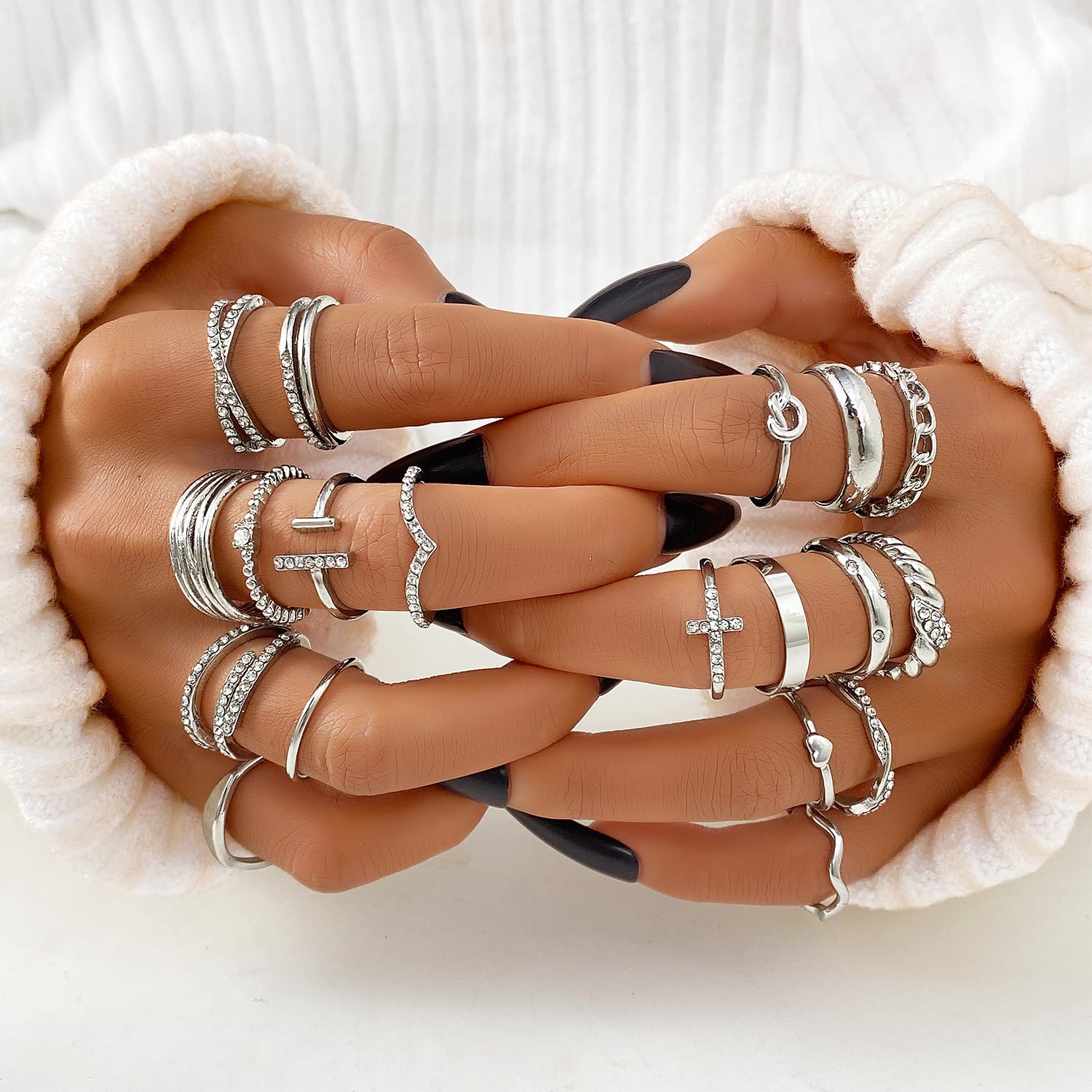 KISS WIFE Golden Stackable Knuckle Rings Set for Women, Boho Trendy Dainty Midi Rings Pack Sparkling Aesthetic Women's Stacking Rings Bulk Costume Jewelry: Silvery-Sparking